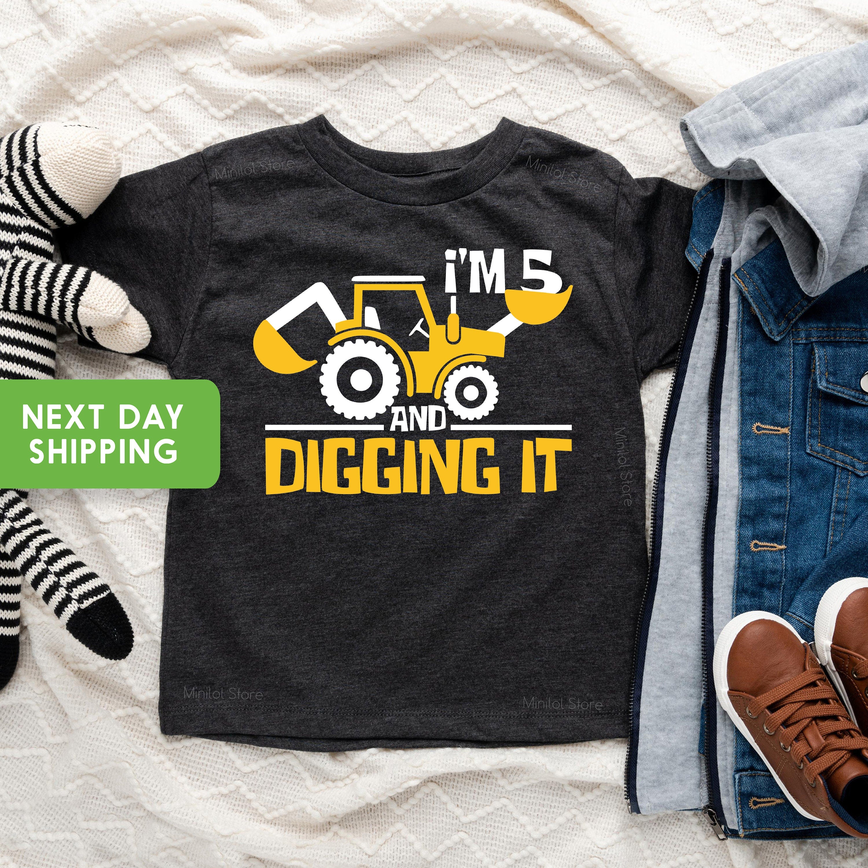 I'm 5 And Digging It, Construction Birthday Shirt, 5 Year Old Birthday Shirt, 5th Birthday Shirt, Five Year Old Construction Party