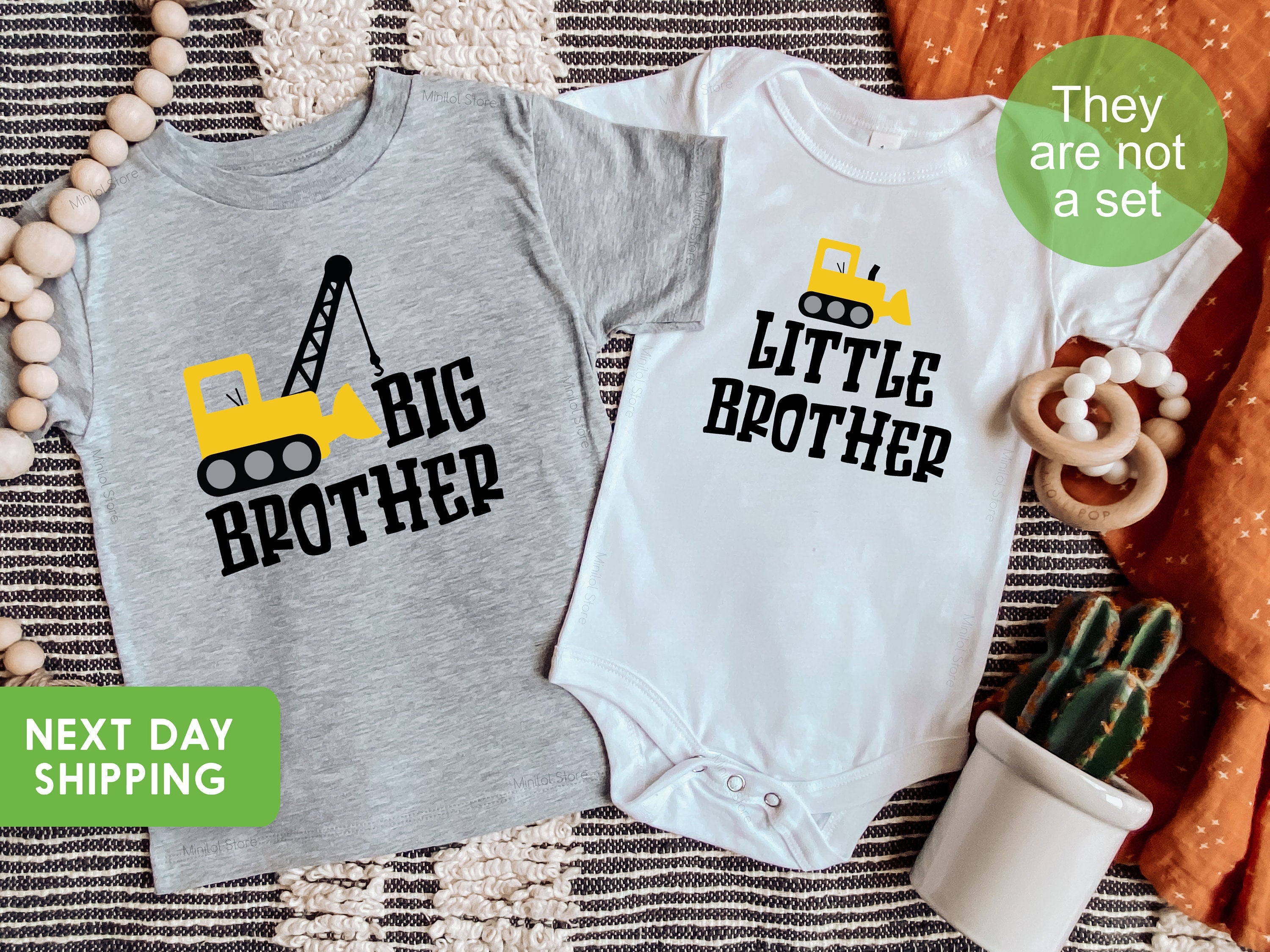 Big Brother Little Brother Shirts, Little Brother Bodysuit, Big Brother Shirt, Digger Shirt, Matching Outfit, Construction, Kid OnesieĀ®