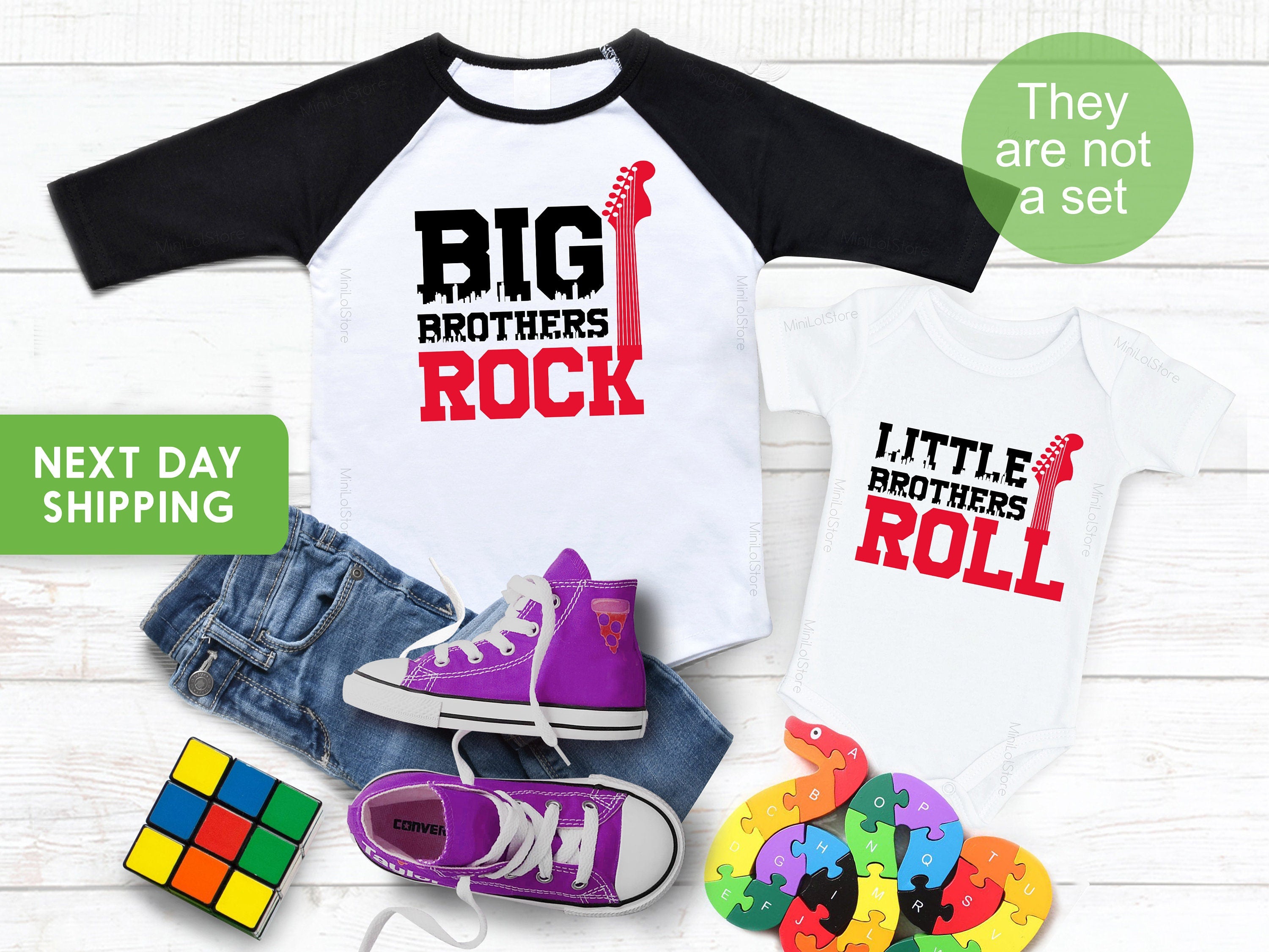 Big Brother Little Brother, Funny Kids Gift Set Rock And Roll, Rock Shirts, Brothers Matching Shirts, Brother Raglan Shirt