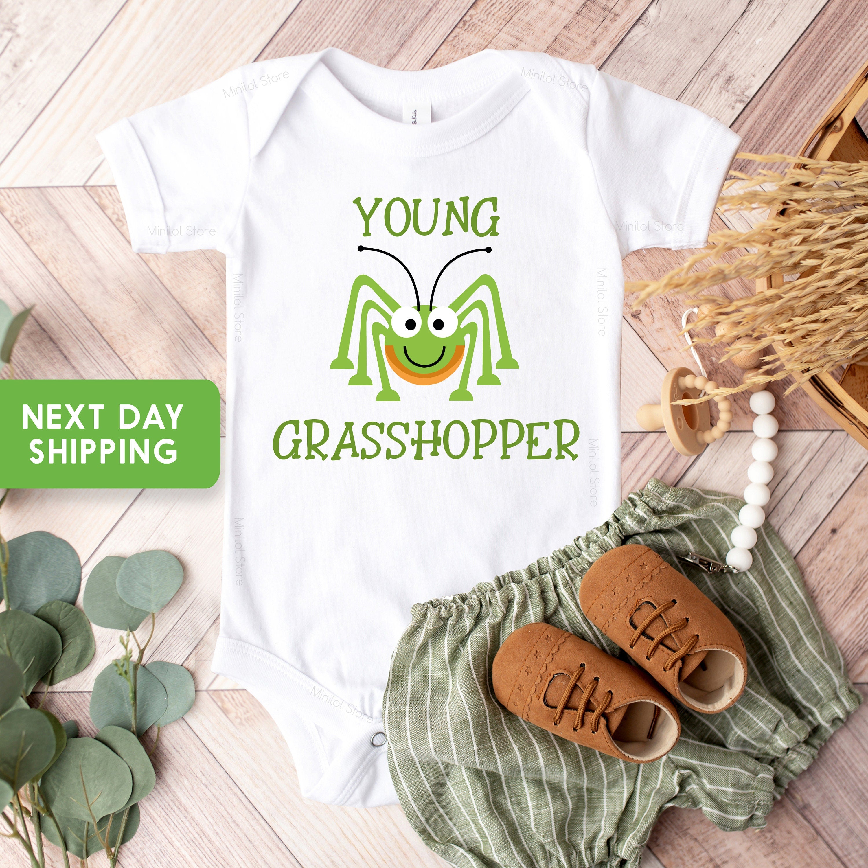 Young Grasshopper OnesieĀ® Funny Baby OnesieĀ® Baby Bodysuit, Cute Baby Shirt