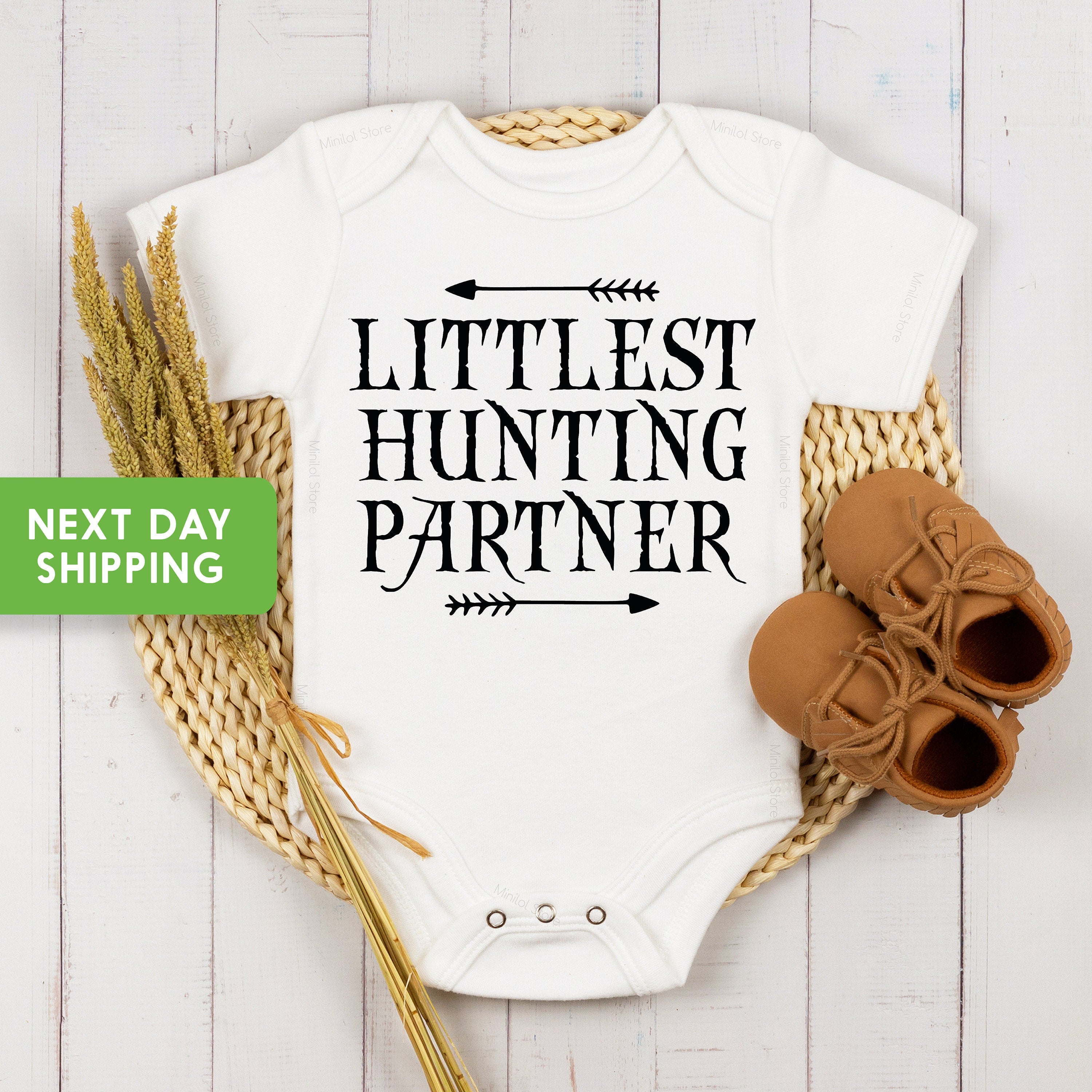 Littlest Hunting Partner Pregnancy Announcement OnesieĀ® Hunting Buddy OnesieĀ® Baby Announcement Bodysuit,Pregnancy Reveal