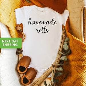 Main product mockup of Homemade Rolls Thanksgiving Baby Onesie® – Style 2
