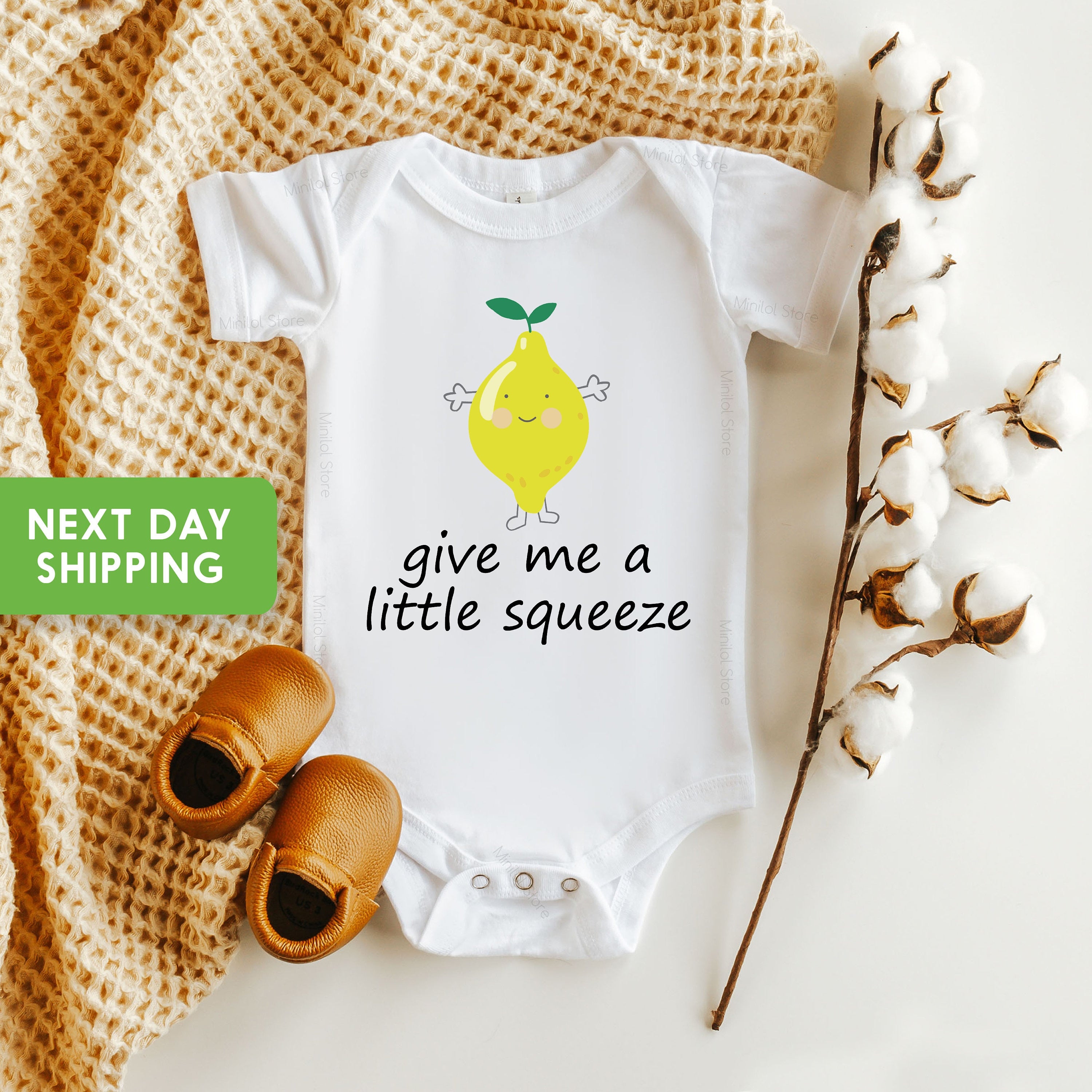 Lemon Baby OnesieĀ®, Give Me A Little Squeeze OnesieĀ®, Modern Fruit Baby OnesieĀ®, Vegan Baby OnesieĀ®, Food Pun OnesieĀ®
