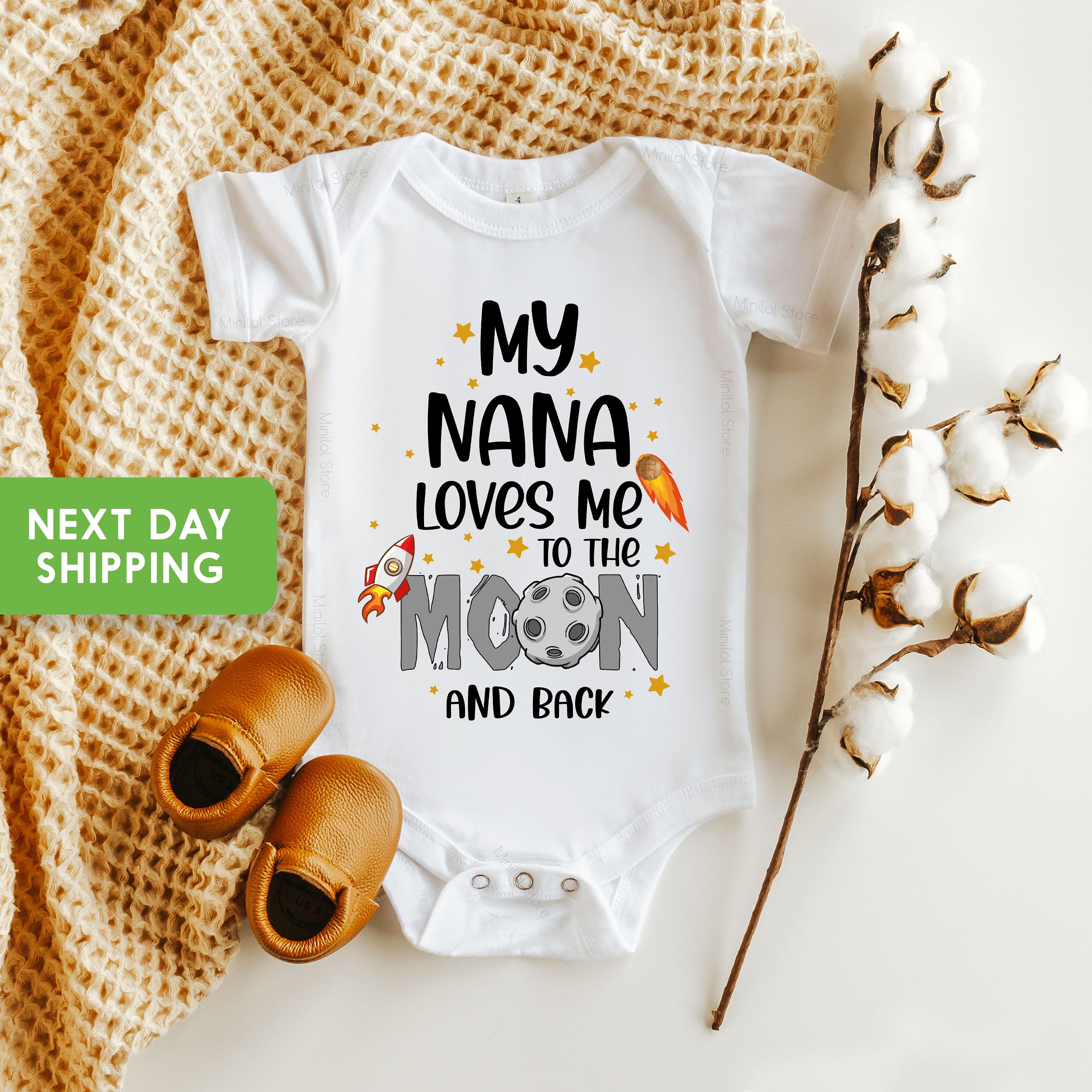 My Nana Loves Me To The Moon And Back, Grandma Baby Clothes, Grandmother Shirt, Baby Shower Gift, Outer Space Shirt, Grandchild Gift