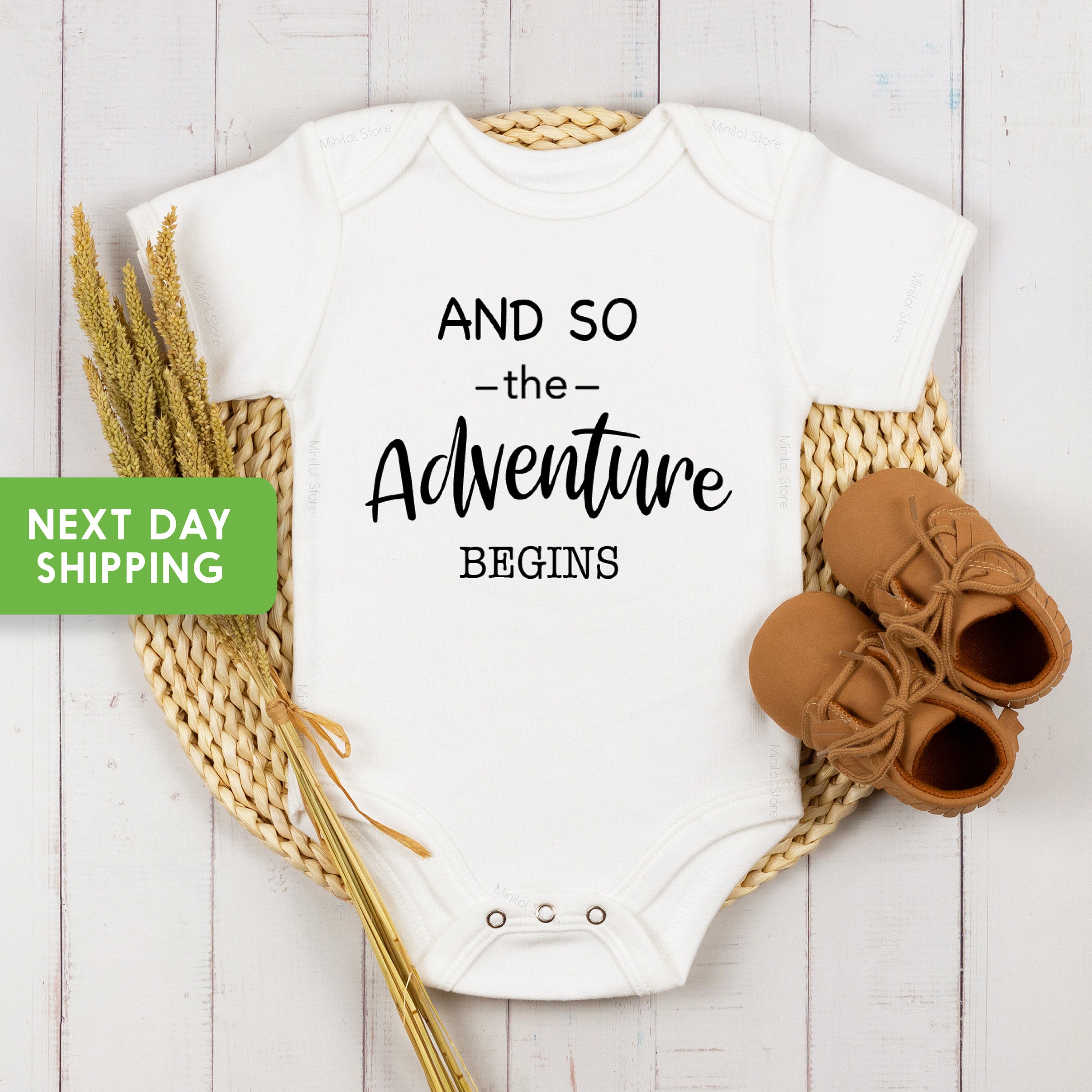 And So The Adventure Begins OnesieĀ®Cute Announcement OnesieĀ® Newborn Bodysuit