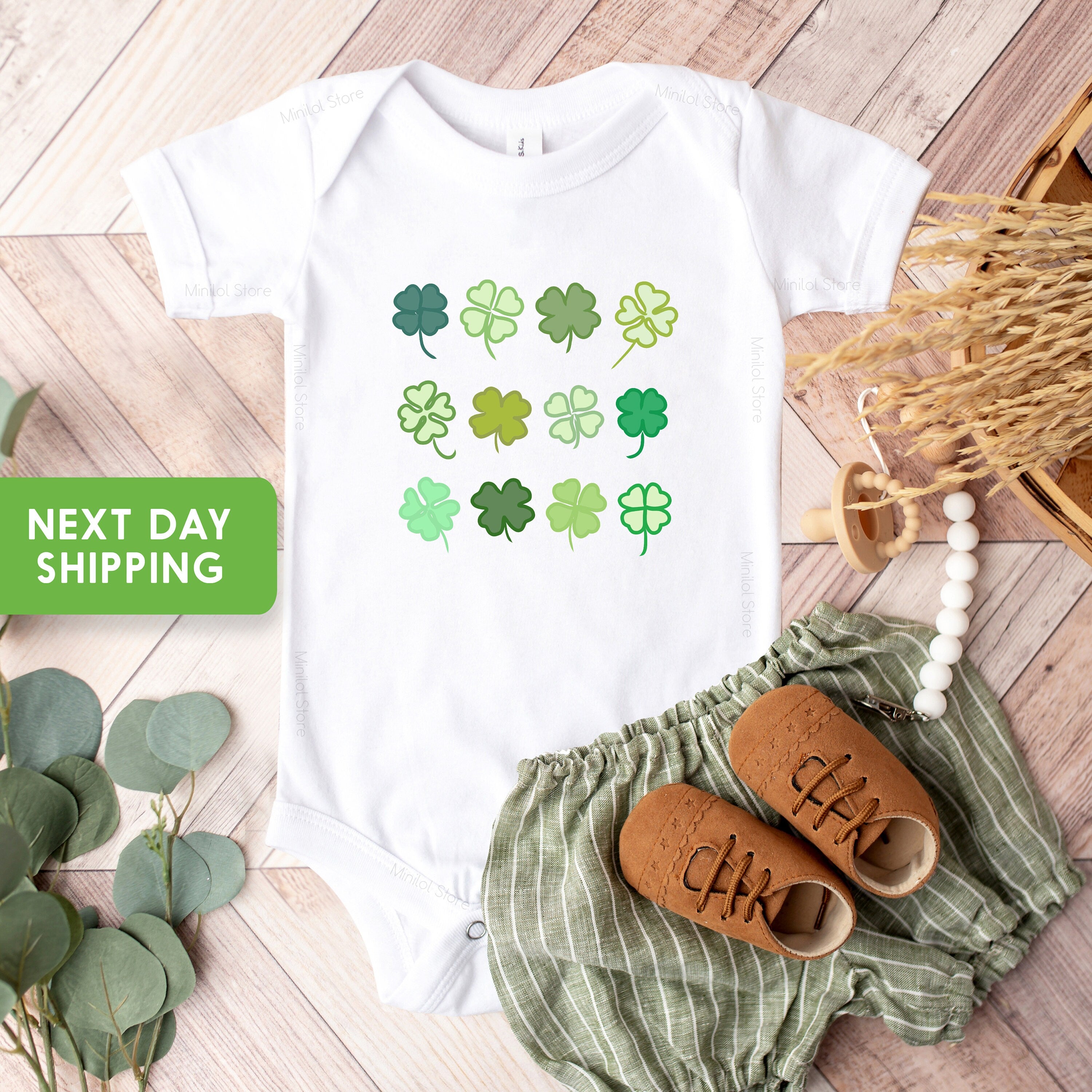 St.Patrick's Day Clover OnesieĀ®, St.Patricks Day OnesieĀ® For Baby, Cute Clover OnesieĀ®