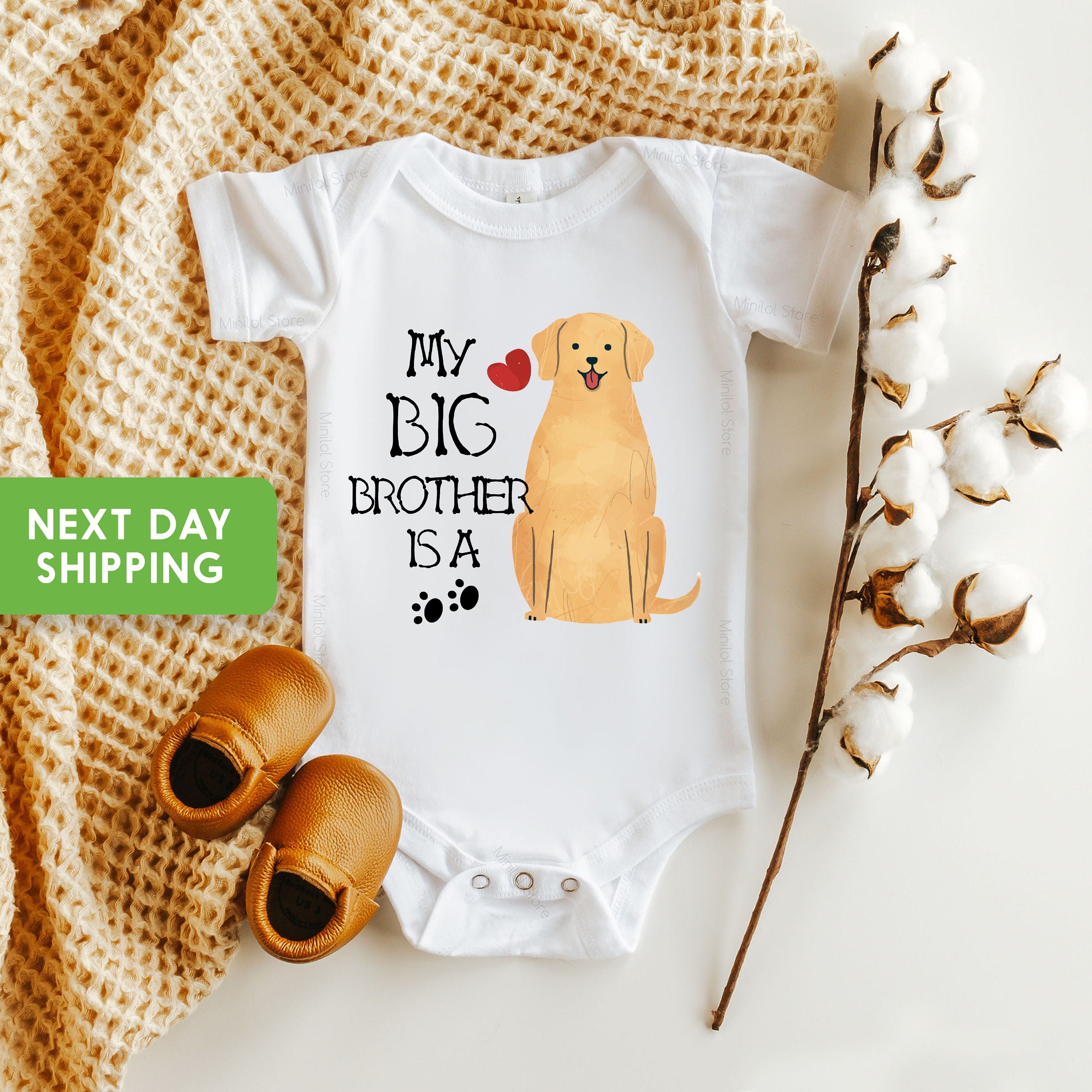 Newborn OnesieĀ® My Big Brother Is A Golden Retriever Baby OnesieĀ® Dog OnesieĀ® Sibling Bodysuit, Baby Shower Gift For Boy Or Girl