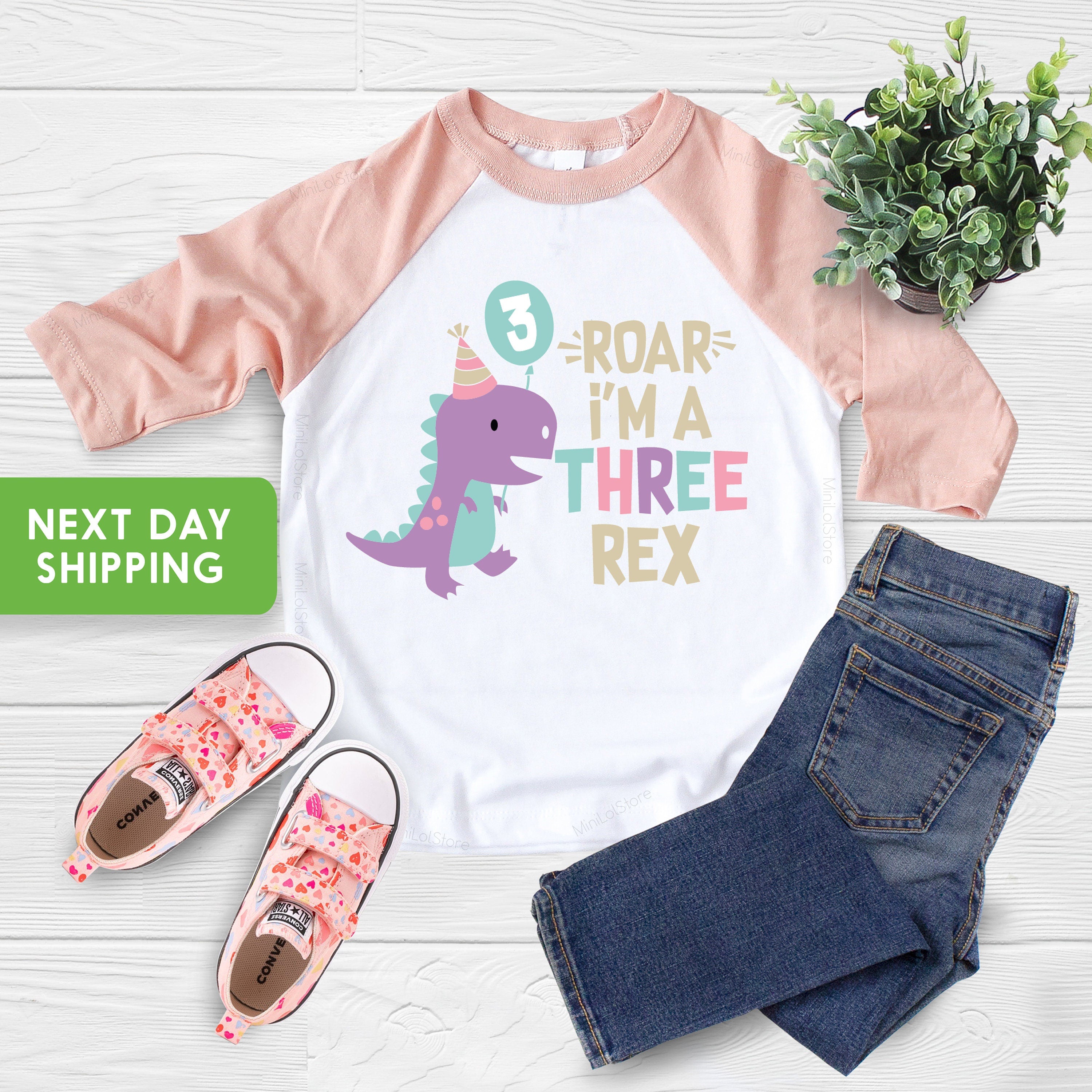 Dinosaur Birthday Raglan, Dino Birthday T-Shirt, Dinosaur Girl Shirts, Dinosaur Shirt, Girl Birthday Shirt, Girl Shirt