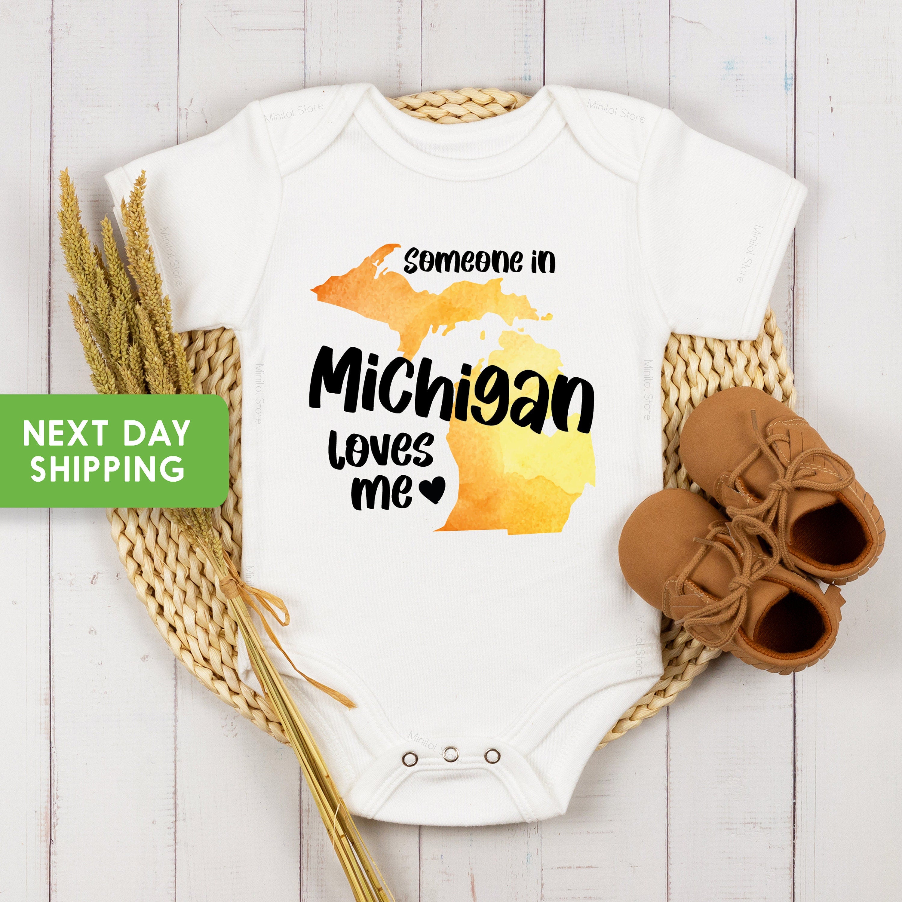 Someone In Michigan Loves Me , Bodysuit, Baby Shower Gift, Baby Boy Onesie® Baby Onesie® Unique Baby Gift, Baby Gift