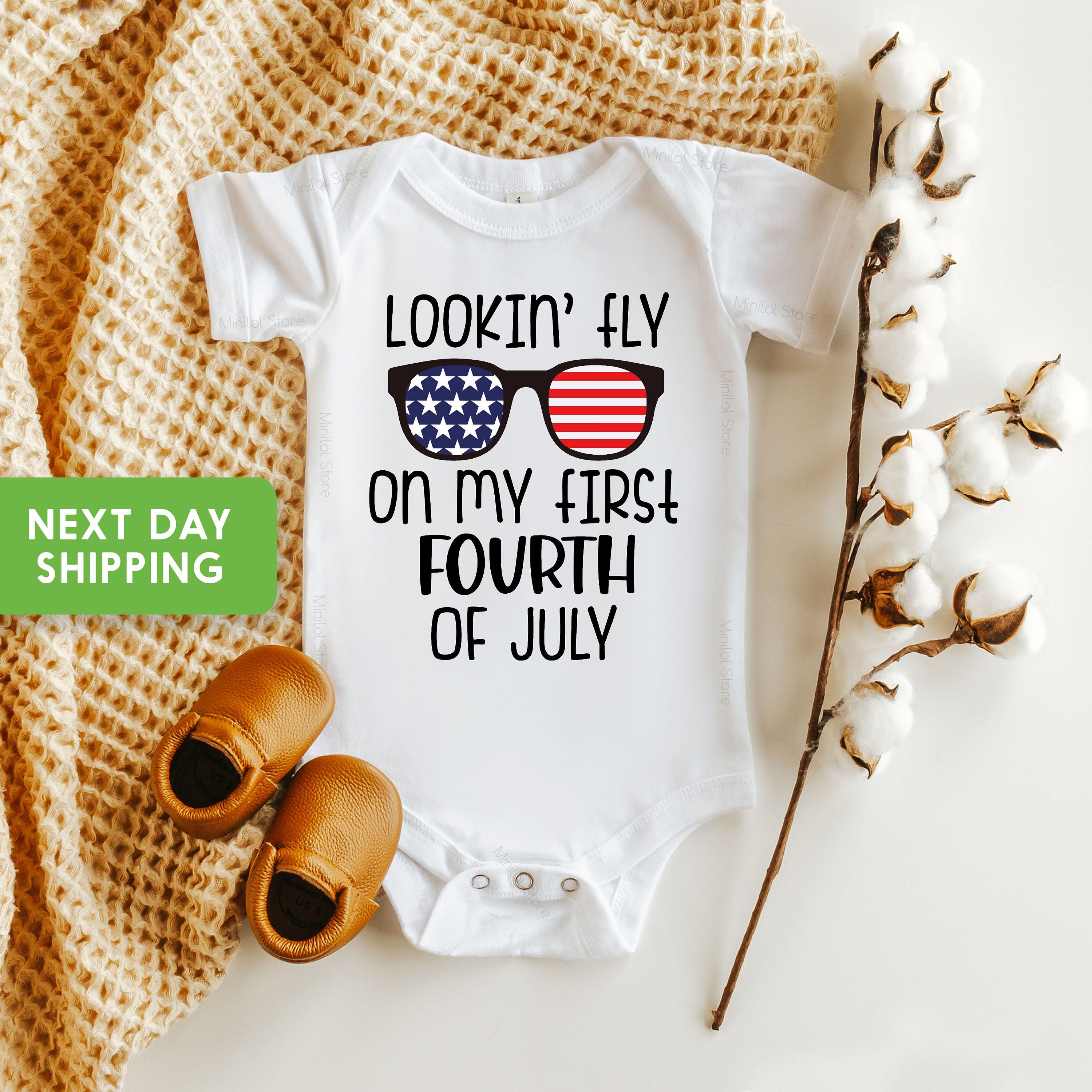 Lookin Fly On My First Fourth if July Baby OnesieĀ® First 4th Of July OnesieĀ®For Baby, First 4th Of July Bodysuit, Cute July 4th Baby Gift