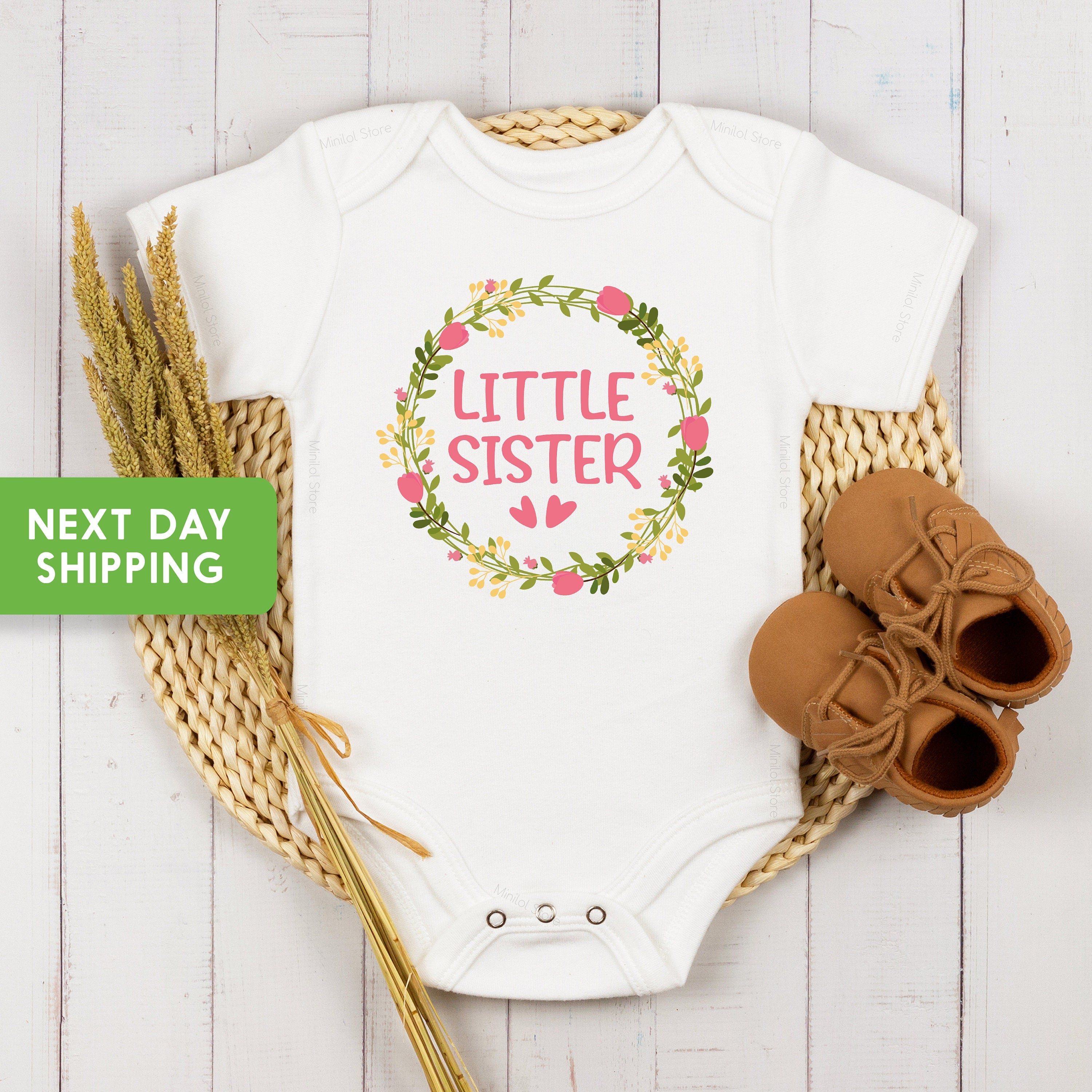 Little Sister Floral OnesieĀ® Little Sister Baby OnesieĀ® Little Sister Shirt Baby Gift, Littler Sister Raglan, Sister Toddler Shirts, Flowers