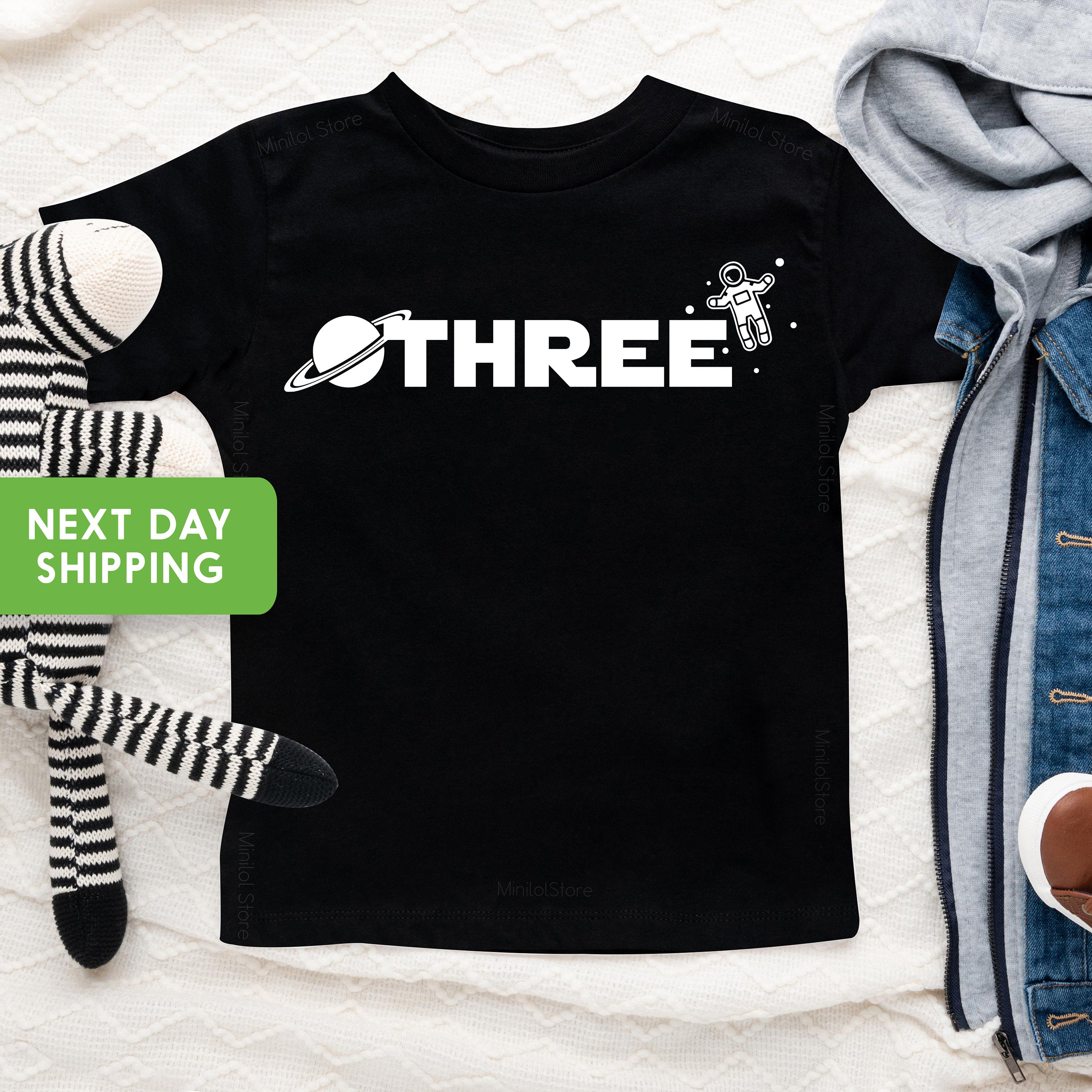 Three Space Shirt, Space Birthday T-Shirt, Astronaut Party Shirt, Third Birthday Tee, Space Party Shirt, Three Year Birthday Party Shirt