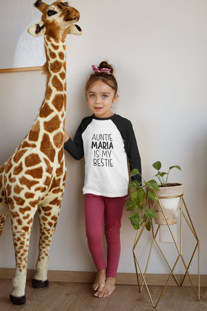 Personalized Auntie Is My Bestie typographic design on Baby Short 24 Month Onesie