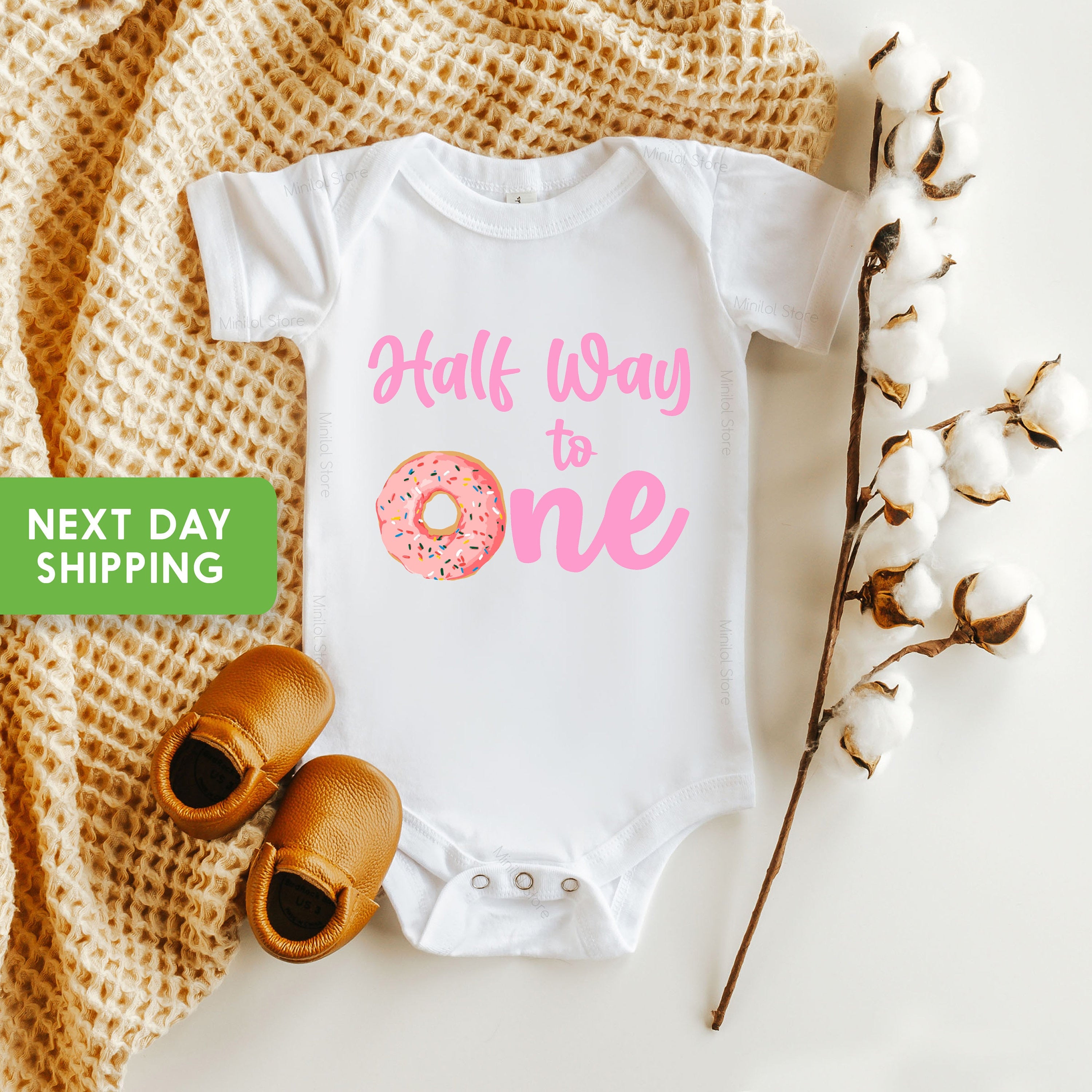 Half Way To One OnesieĀ®, Half Birthday Bodysuit,Donut Birthday OnesieĀ®,Sweet One Bodysuit, Half Birthday Gift