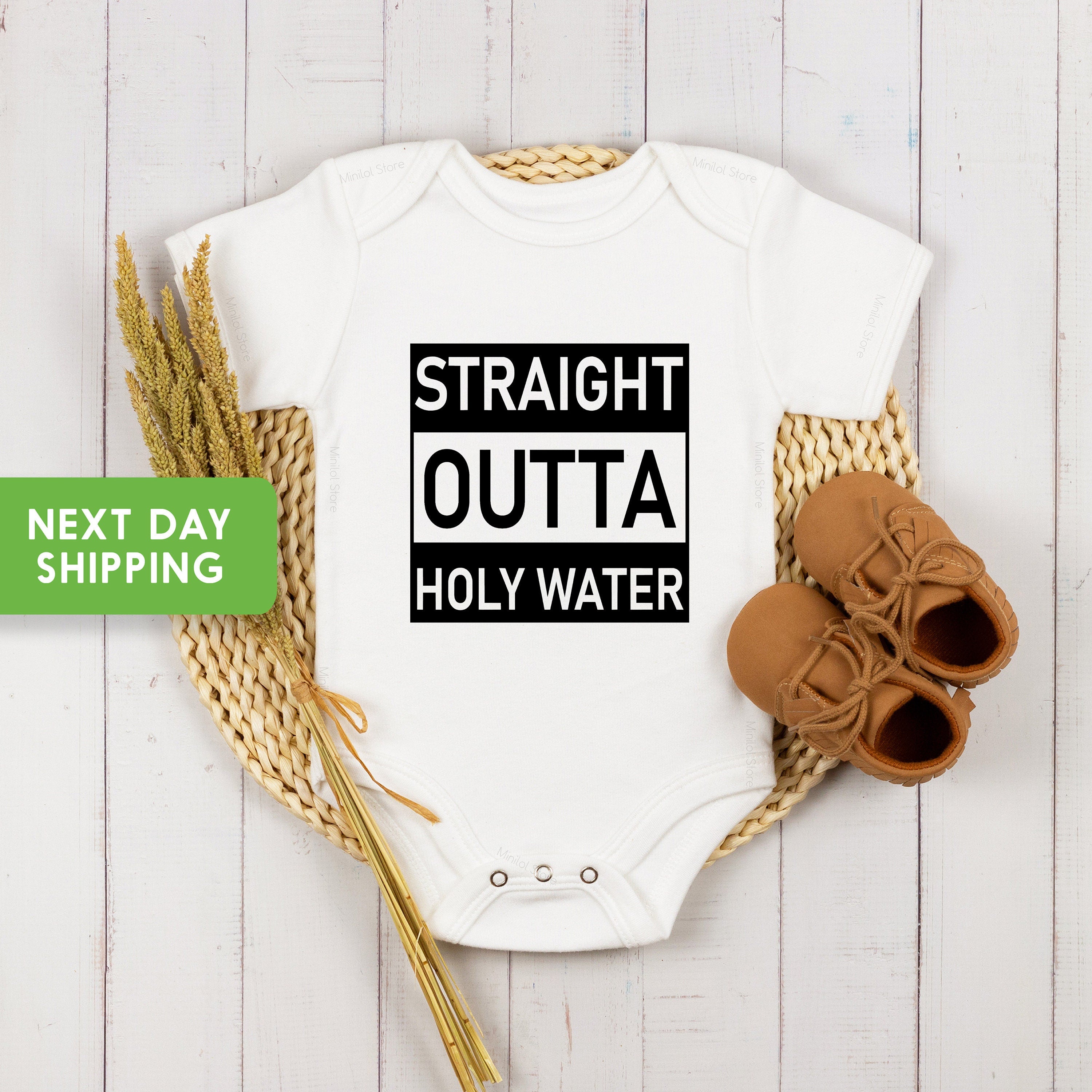 Funny Baptism Onesie®, Straight Outta Holy Water Onesie®, Baby Shower Gift, Baptism Gift