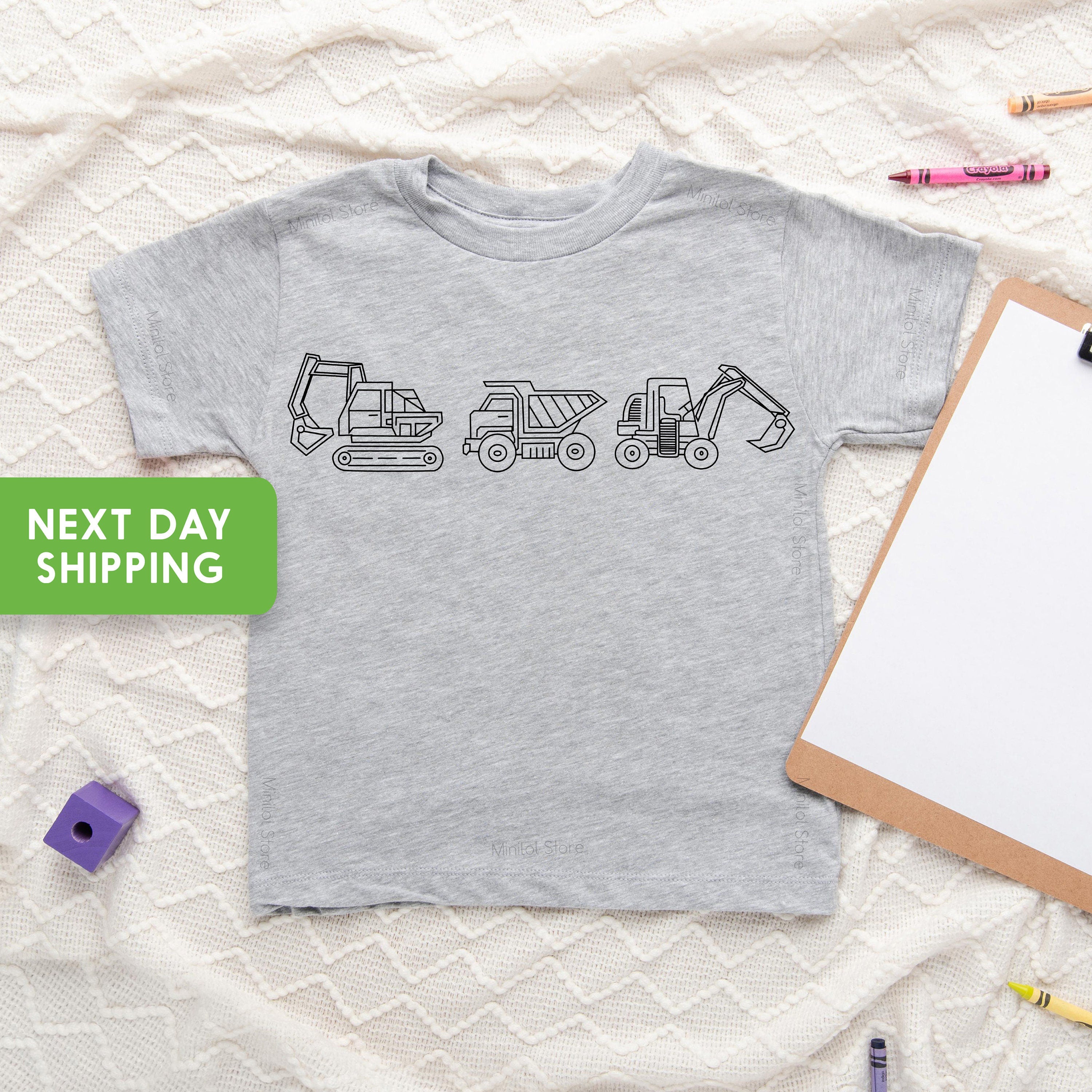 Three Construction Machines Baby Onesie®, Truck Baby Onesie®, Excavator Baby Onesie®