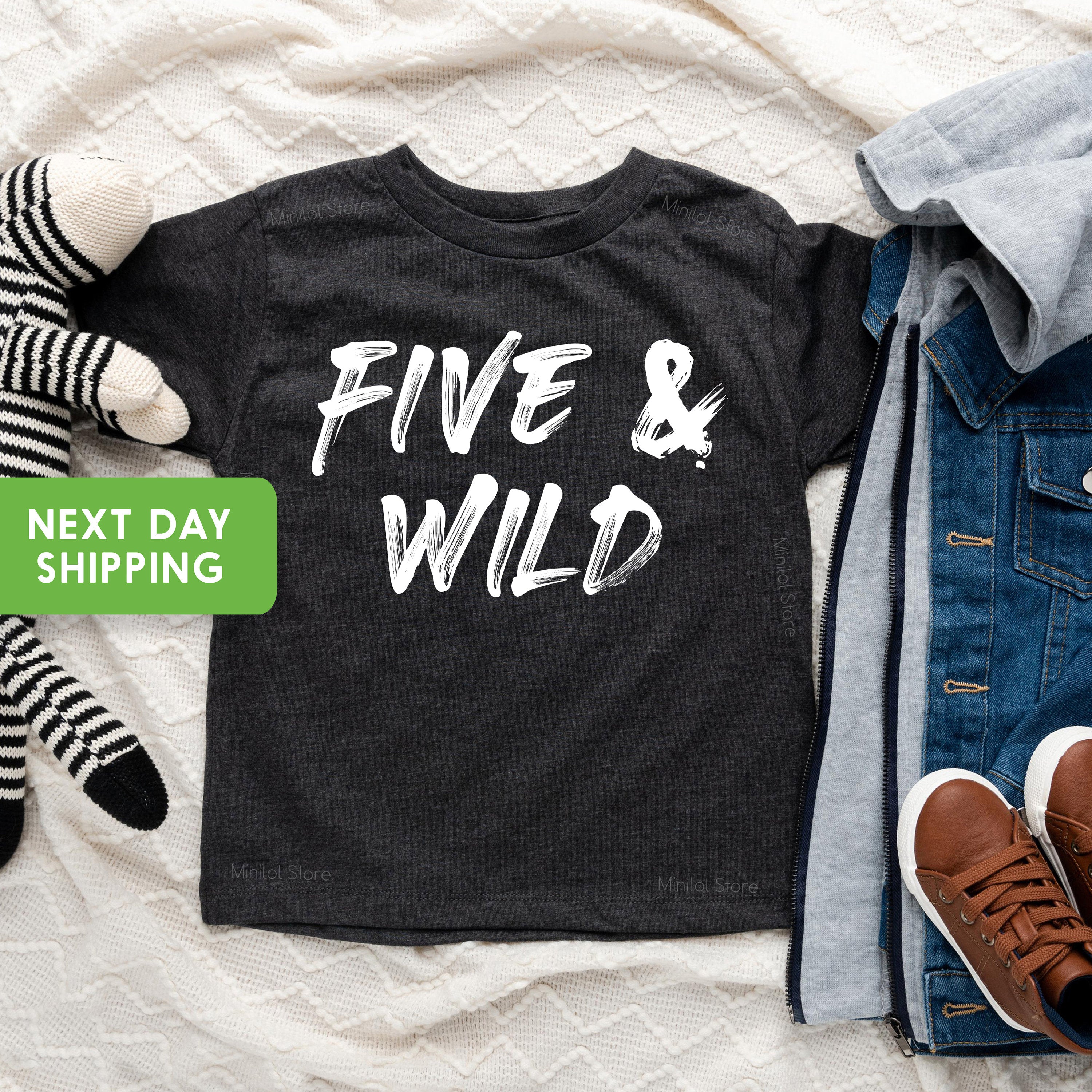 Five&Wild Birthday Shirt, Kids Shirt For 5 Year Old Birthday, Kids Fifth Birthday Gift