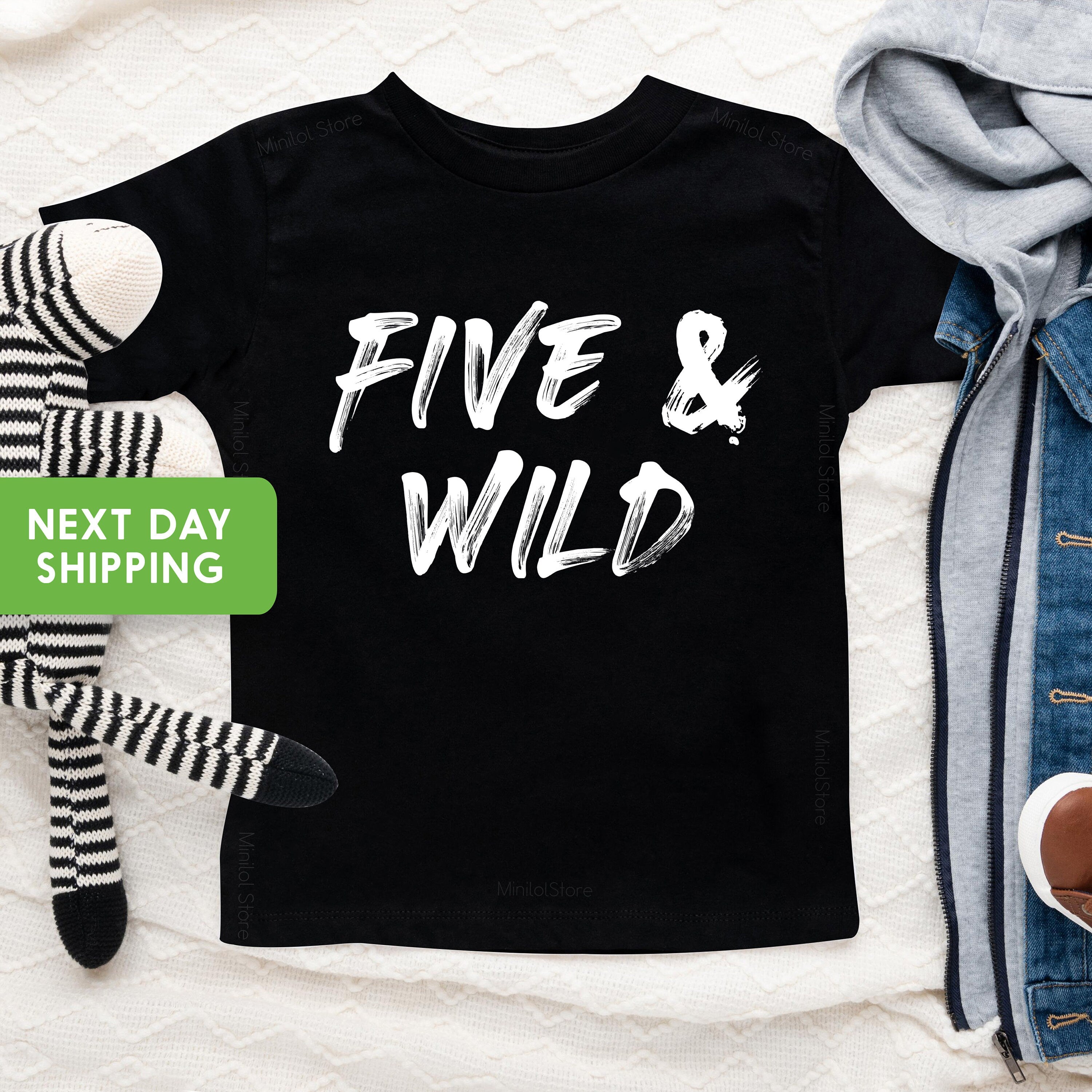 Five&Wild Birthday Shirt, Kids Shirt For 5 Year Old Birthday, Kids Fifth Birthday Gift