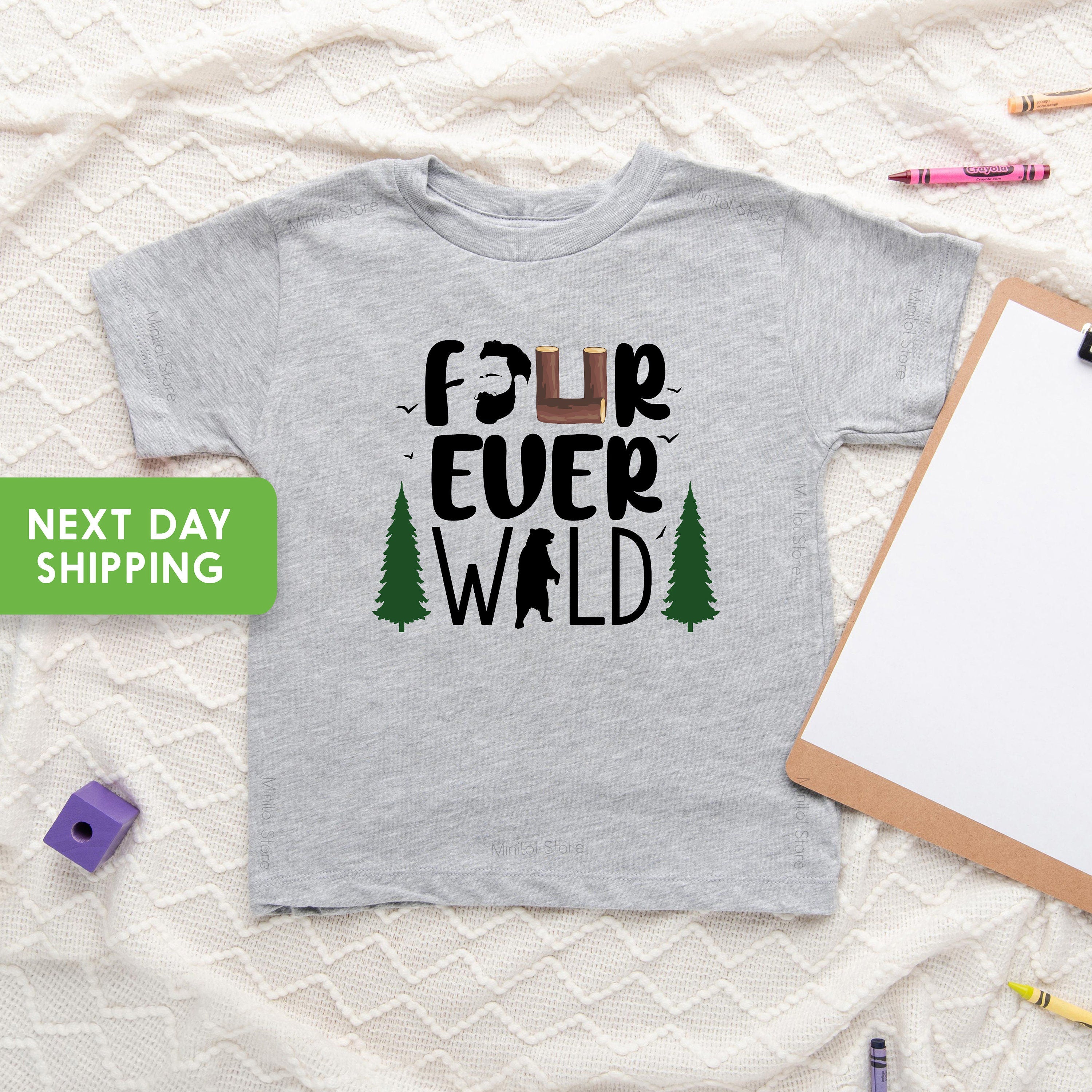 4rd Birthday Boy Shirt, Fourth Birthday Shirt, Four Ever Wild Boy Shirt, Fourth Birthday Buffalo Plaid Boy Shirt