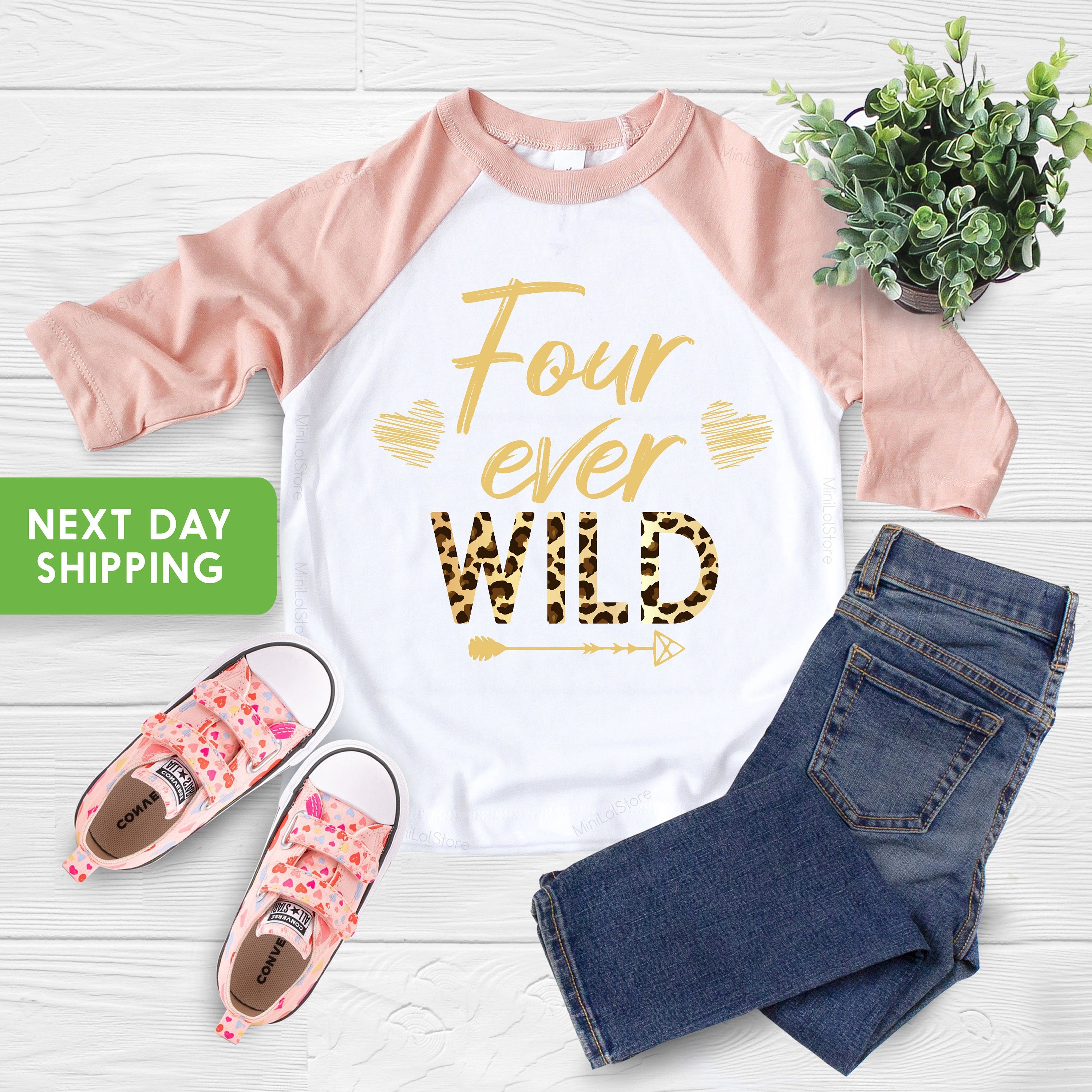 Four Ever Wild Birthday Shirt, 4th Birthday Shirt, Girl Kids Leopard Shirt, Four Ever Wild Animal Print, Fourth Birthday Gift