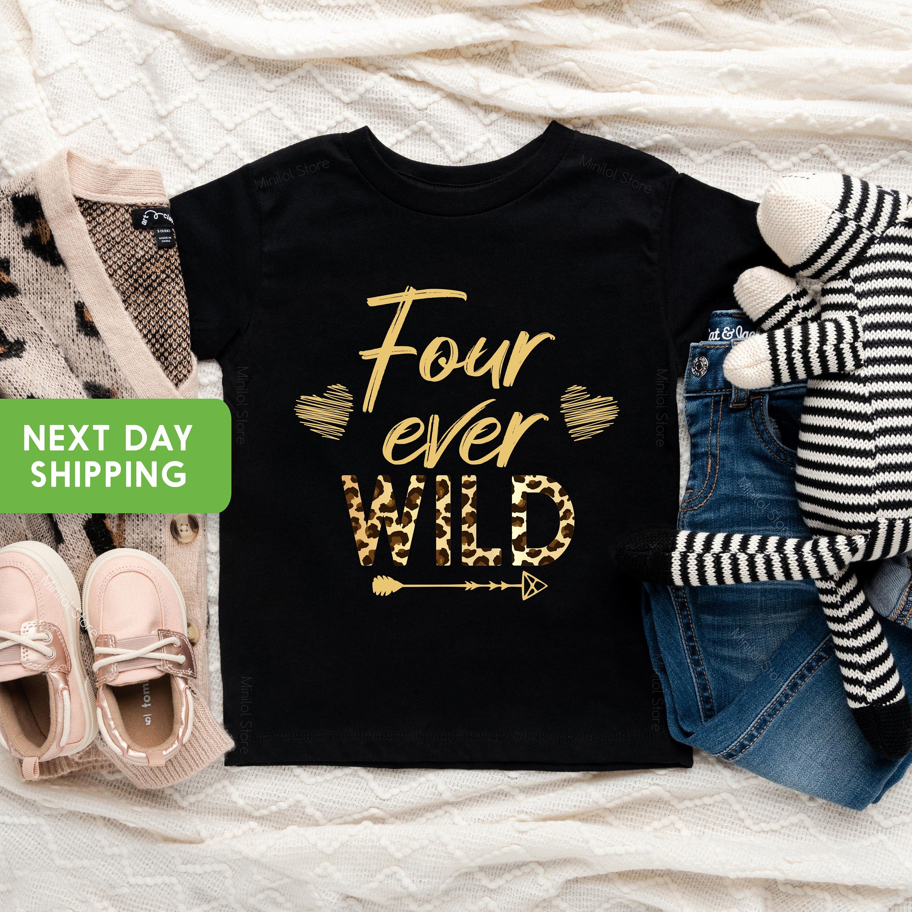 Four Ever Wild Birthday Shirt, 4th Birthday Shirt, Girl Kids Leopard Shirt, Four Ever Wild Animal Print, Fourth Birthday Gift