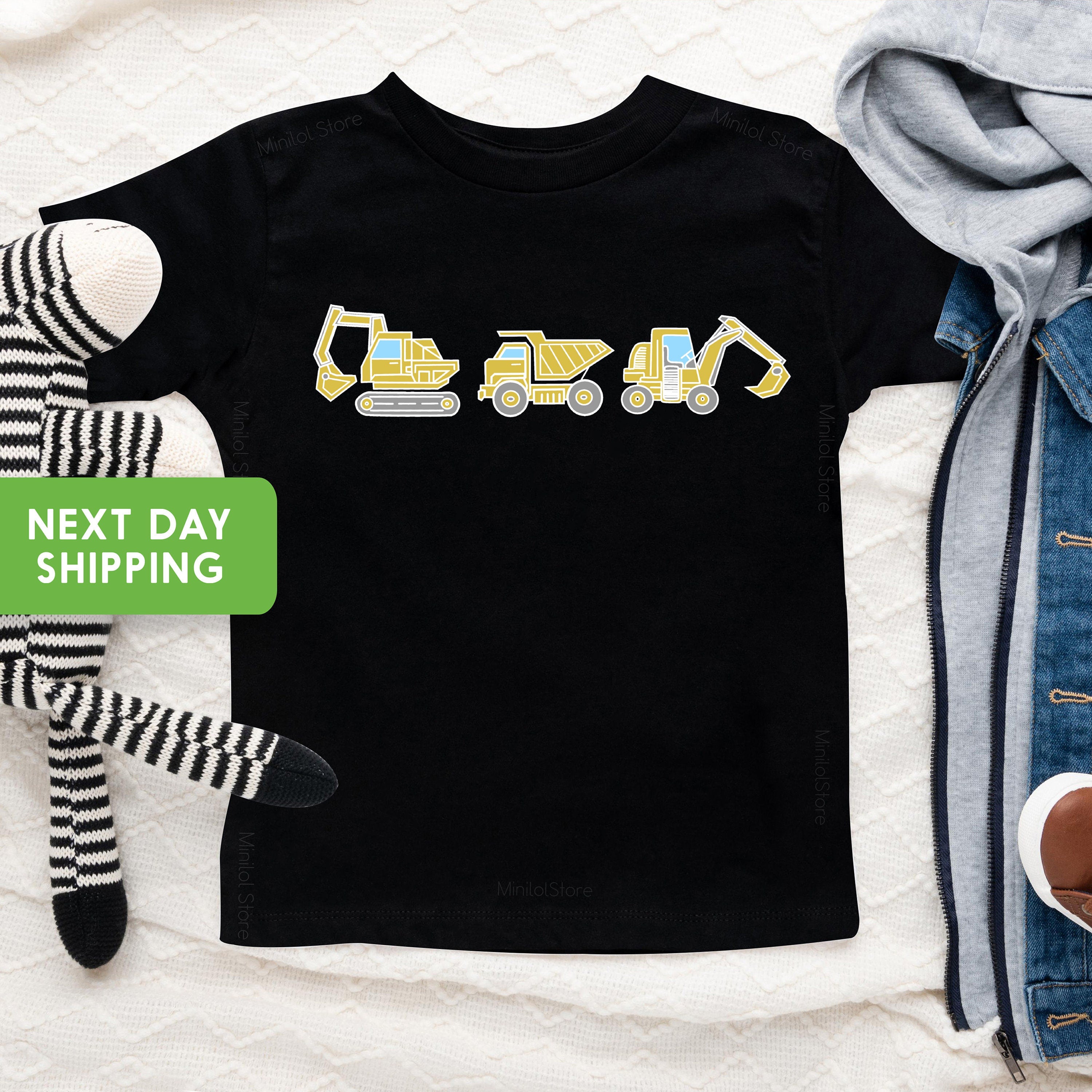 3 Construction Machines Kids T-Shirt, Truck Toddler Shirt, Excavator Kids Shirt