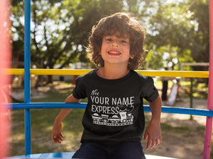 Personalized Train Birthday typographic design on Baby Long Newborn Onesie