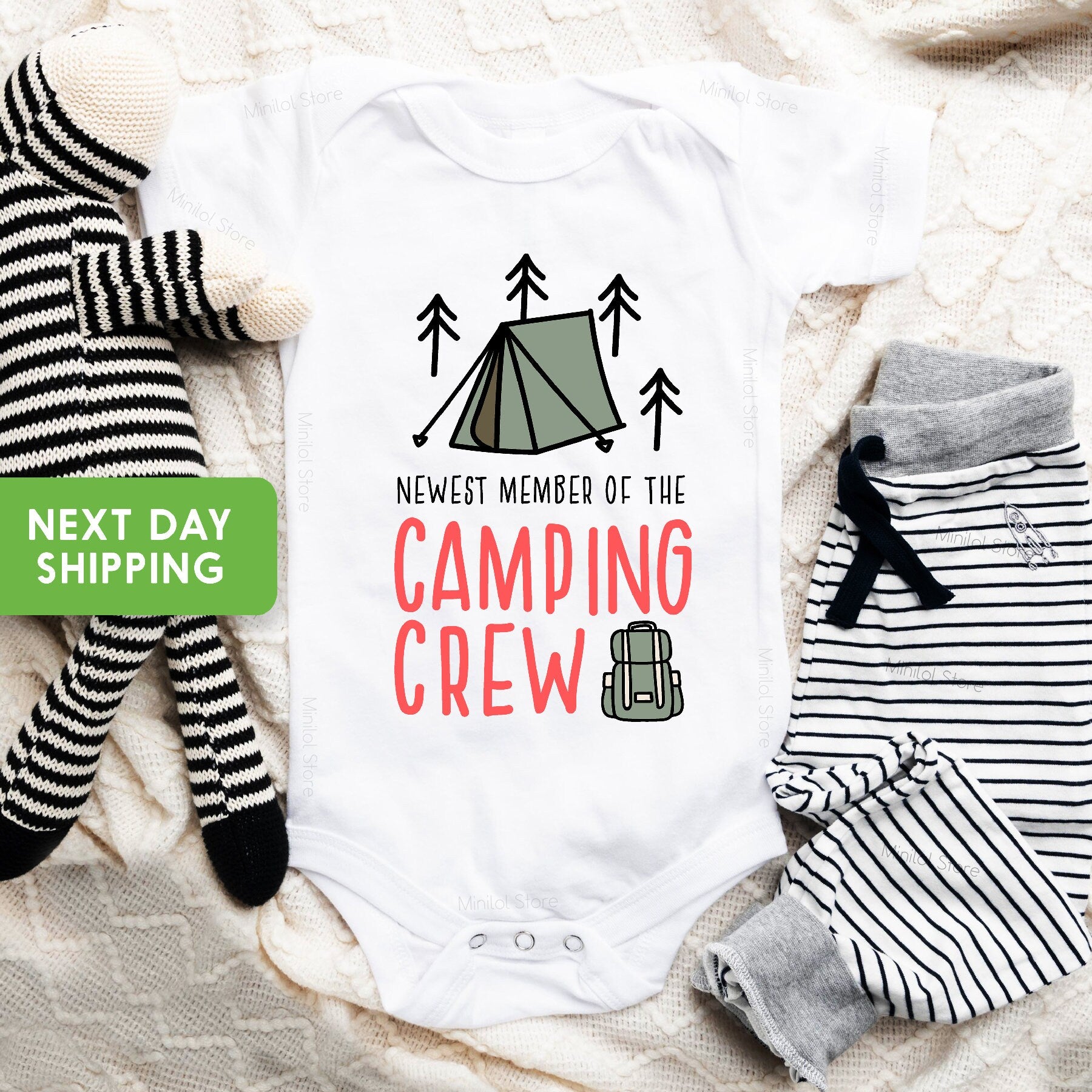 New To The Camping Crew Baby OnesieĀ®, Newest Member Of The Camping Crew Bodysuit, Camping Baby Gift, Cute Adventure Bodysuit