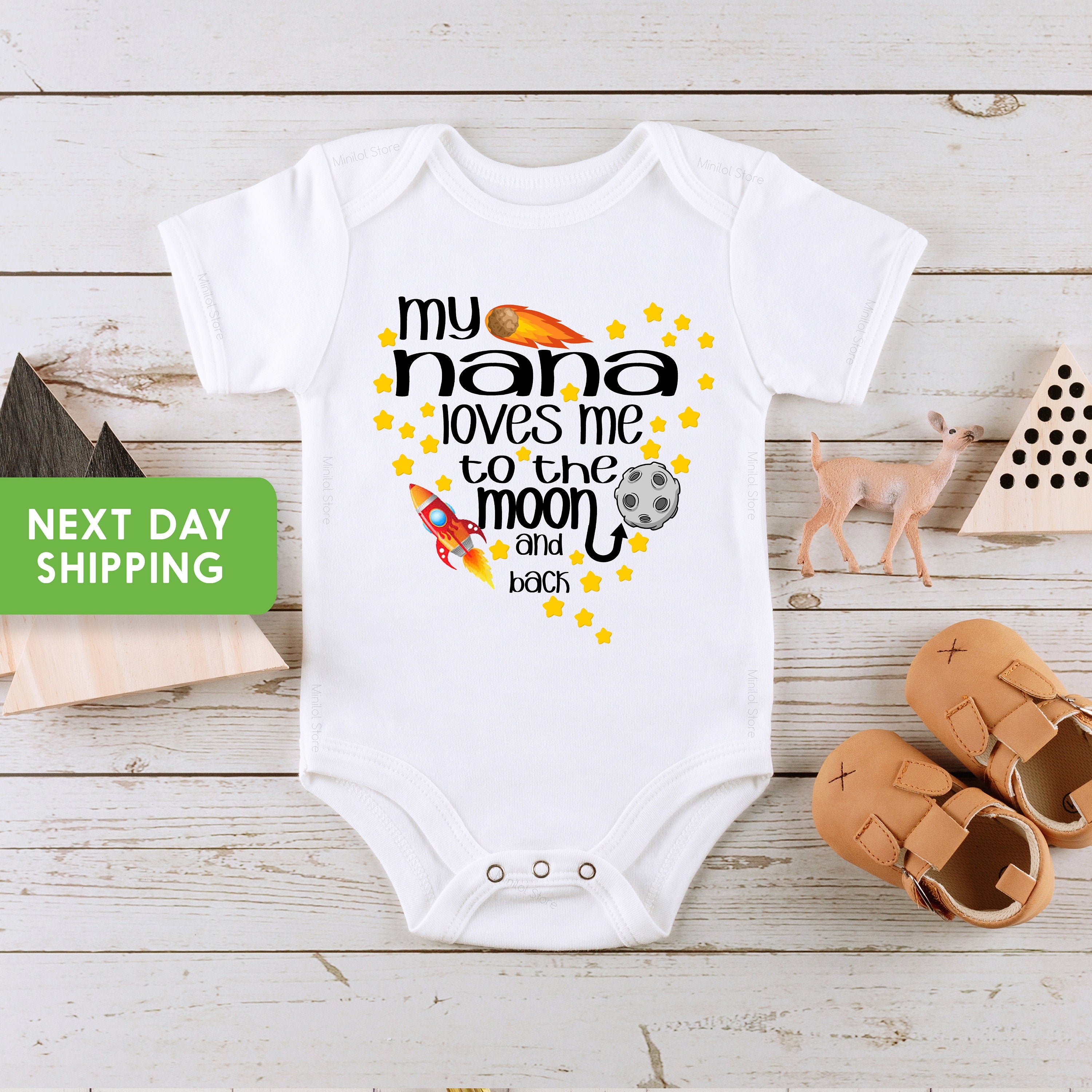 My Nana Loves Me To The Moon And Back, Outer Space Shirt, Grandma Baby Onesie®, Grandmother Shirt, Baby Shower Gift, Grandchild Gift