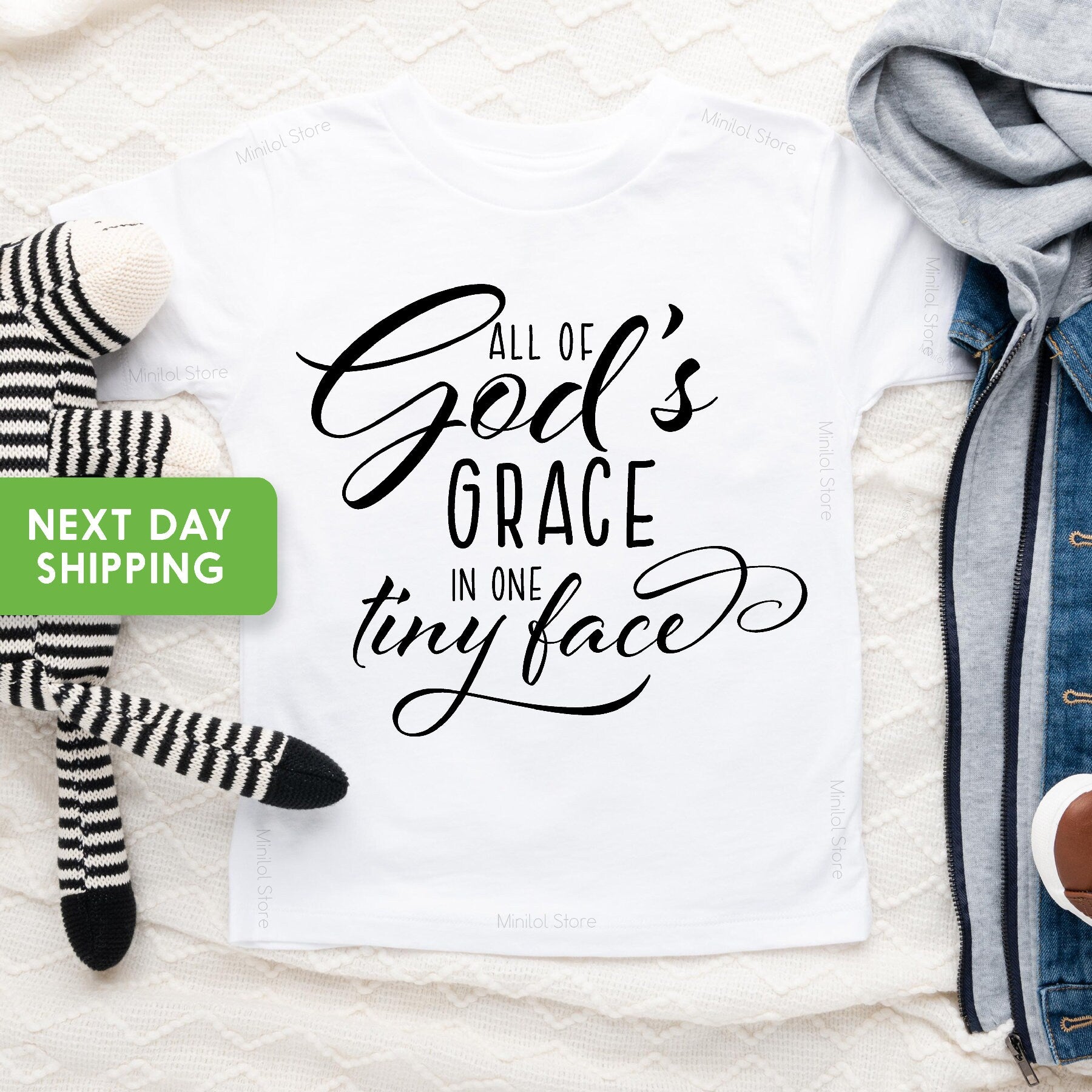 Cute Religious Onesie®, All Of God's Grace In One Tiny Face Onesie®, Baby Shower Gift