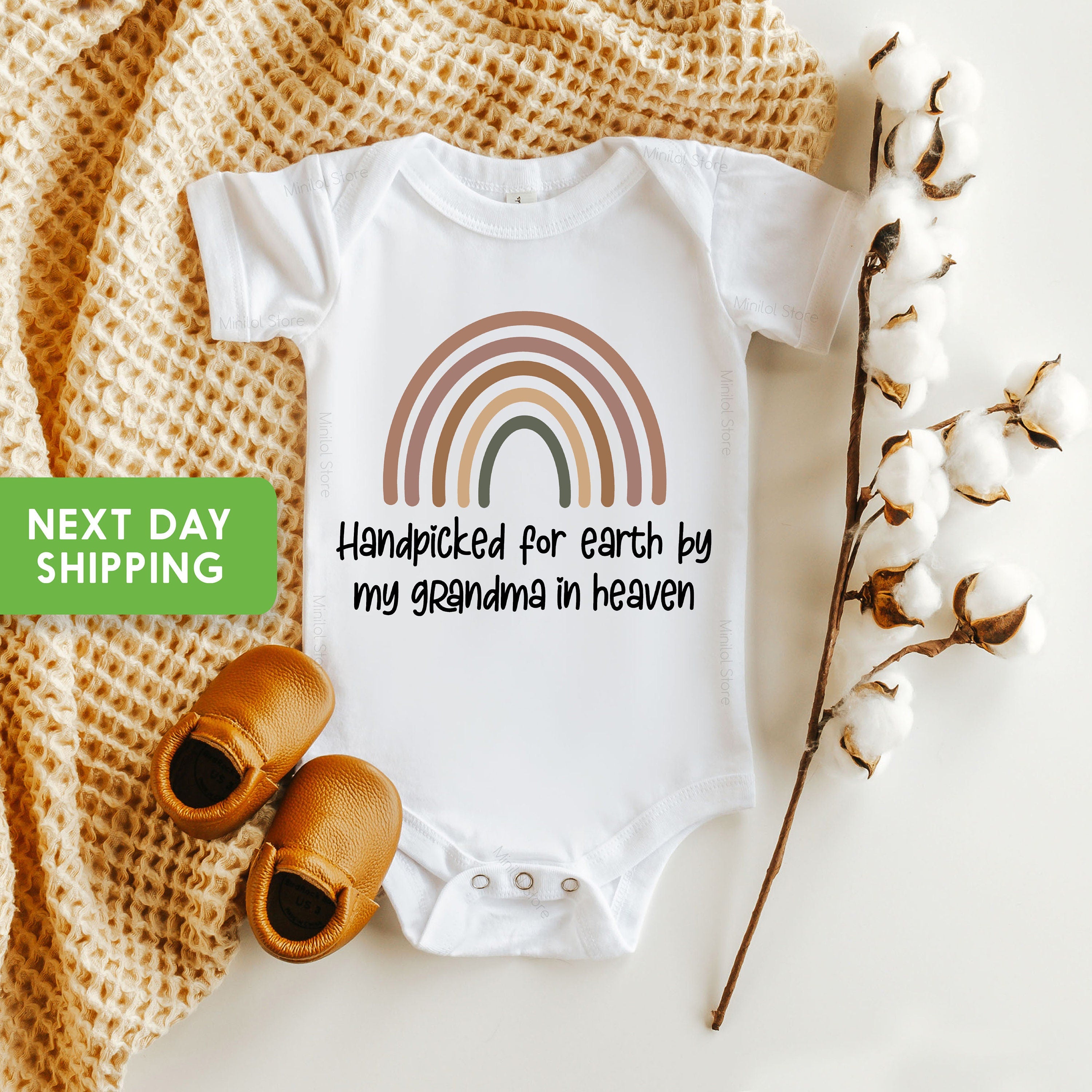 Handpicked For Earth By My Grandma In Heaven OnesieĀ®, Baby Announcement OnesieĀ®, Pregnancy Reveal