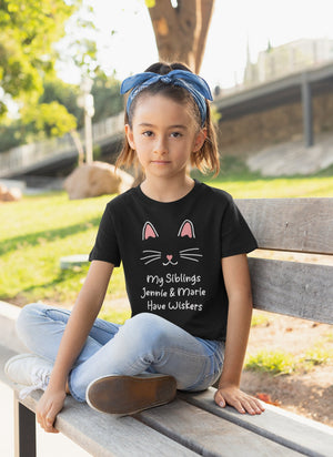 Personalized My Siblings Have Whikers cat design on Baby Short 24 Month Onesie