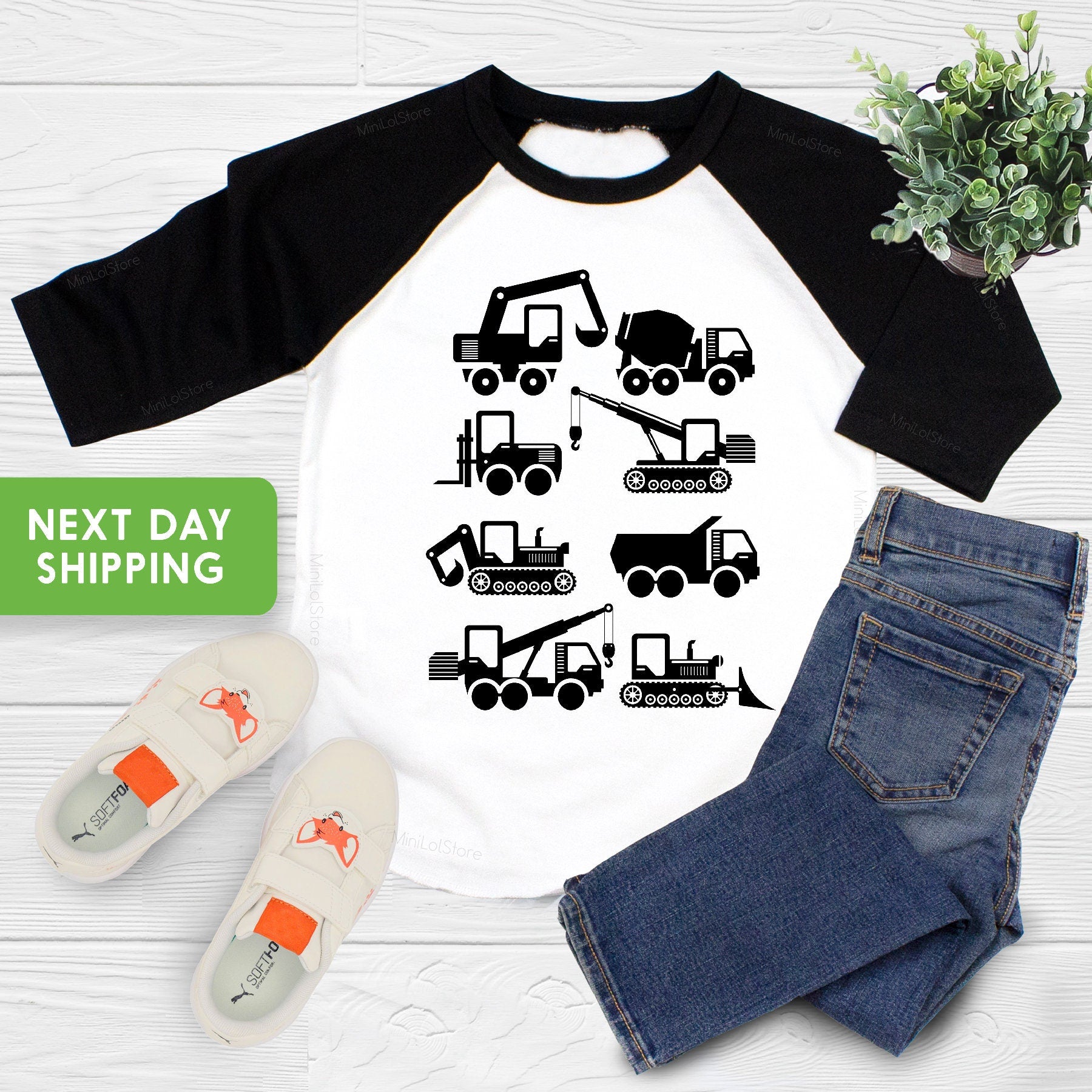 Construction Machines Kids T-Shirt, Trucks Unisex Kids' Toddler T-shirt , Excavator Kids Shirt, Trucks Shirt, Digger, Bulldozer