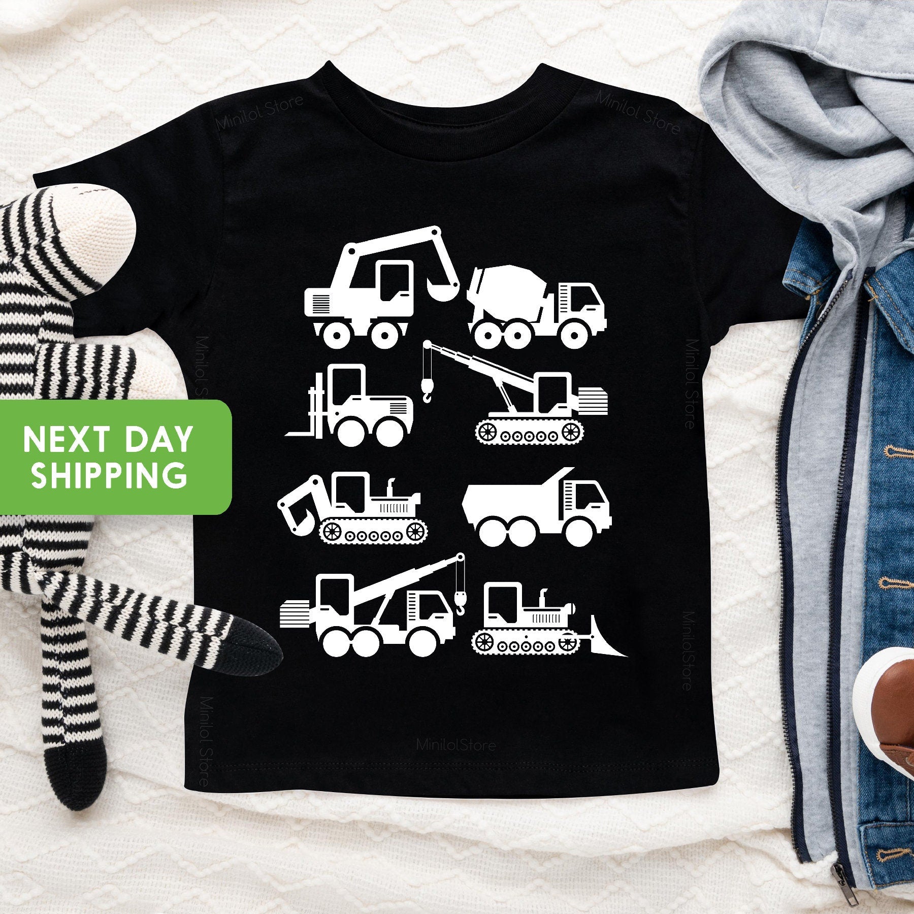 Construction Machines Kids T-Shirt, Trucks Unisex Kids' Toddler T-shirt , Excavator Kids Shirt, Trucks Shirt, Digger, Bulldozer