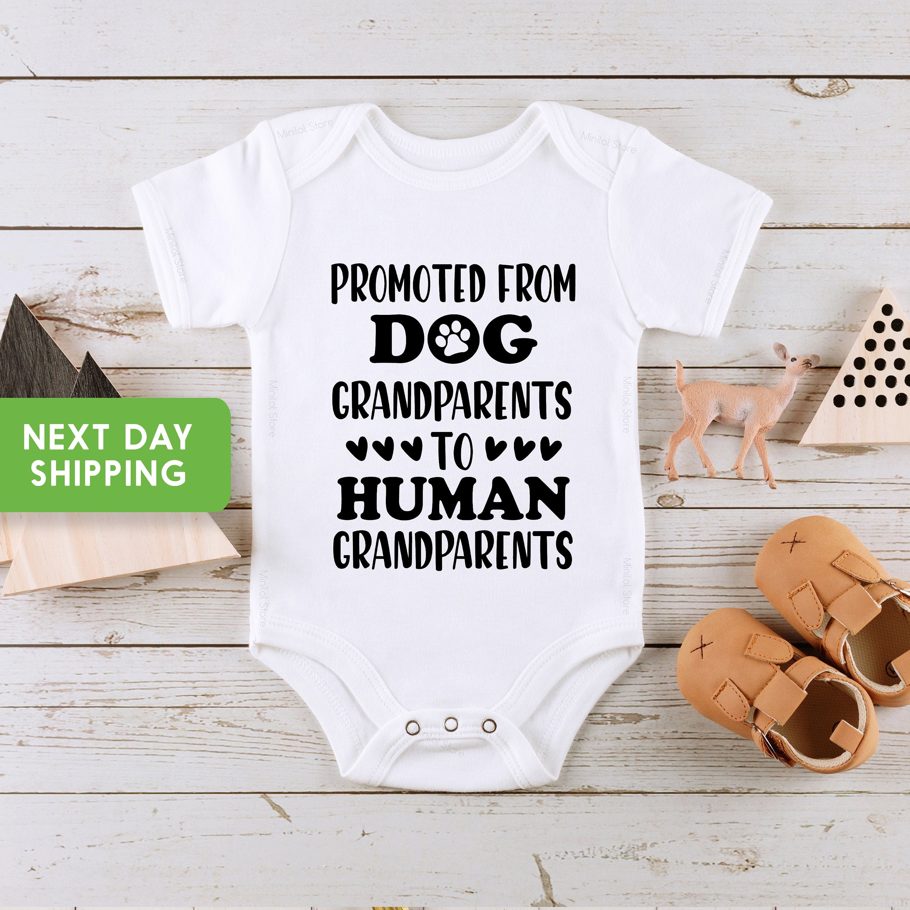 Baby Announcement OnesieĀ®, Promoted From Dog Grandparents Promoted To Human Grandparents OnesieĀ®, Grandparents Reveal