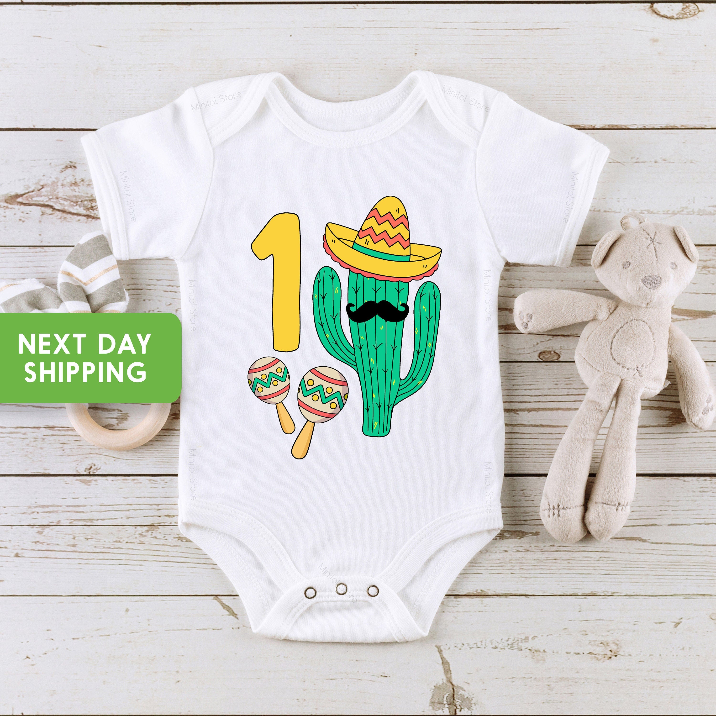 Fiesta Cactus First Birthday OnesieĀ®, 1st Birthday Fiesta Bodysuit, First Birthday Boy Fiesta OnesieĀ®, Mexican Baby Gift