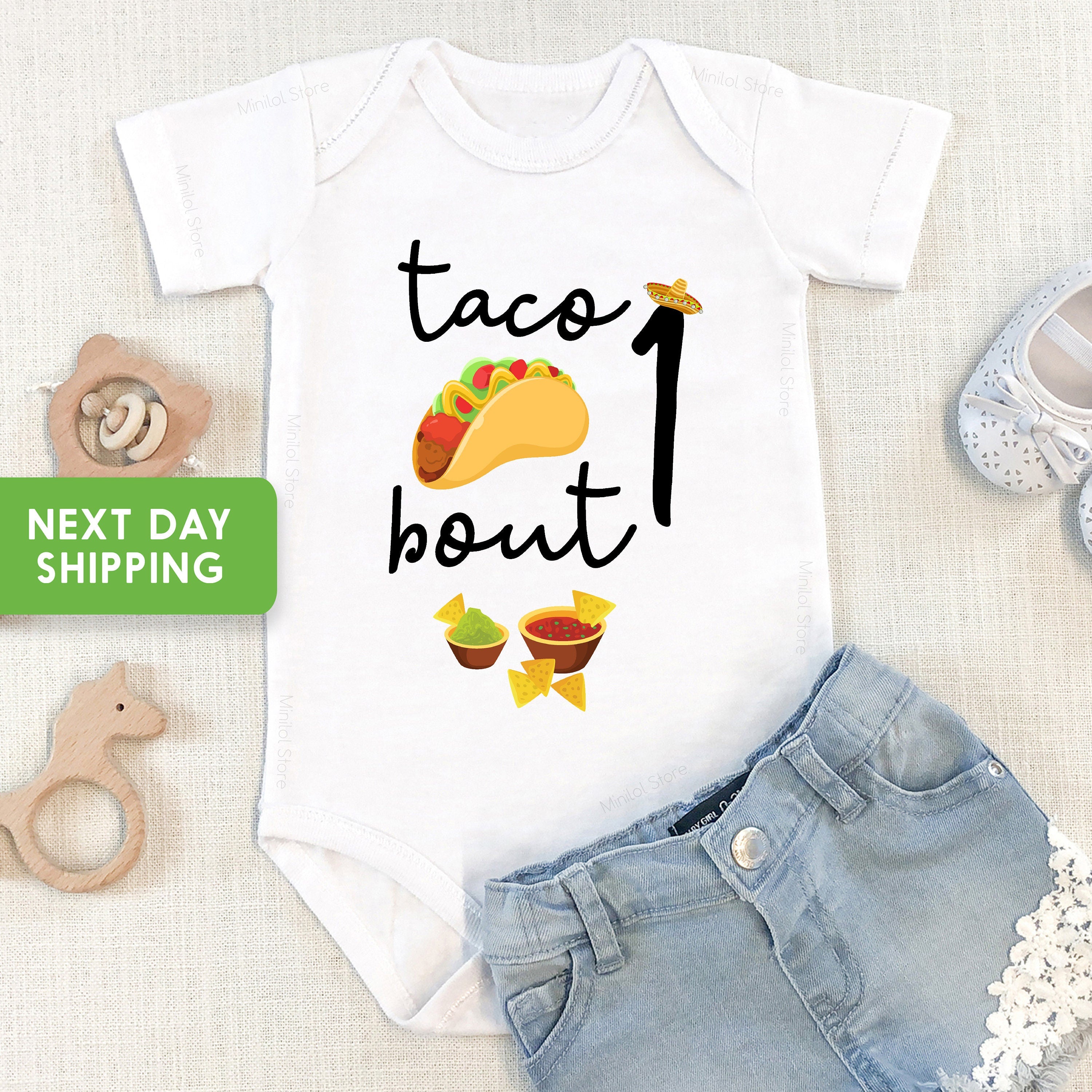 1st Birthday OnesieĀ®, First Birthday Taco OnesieĀ®, Taco Bout One Birthday OnesieĀ®, Taco Bout 1 Fiesta Birthday Bodysuit, Taco Theme Bodysuit