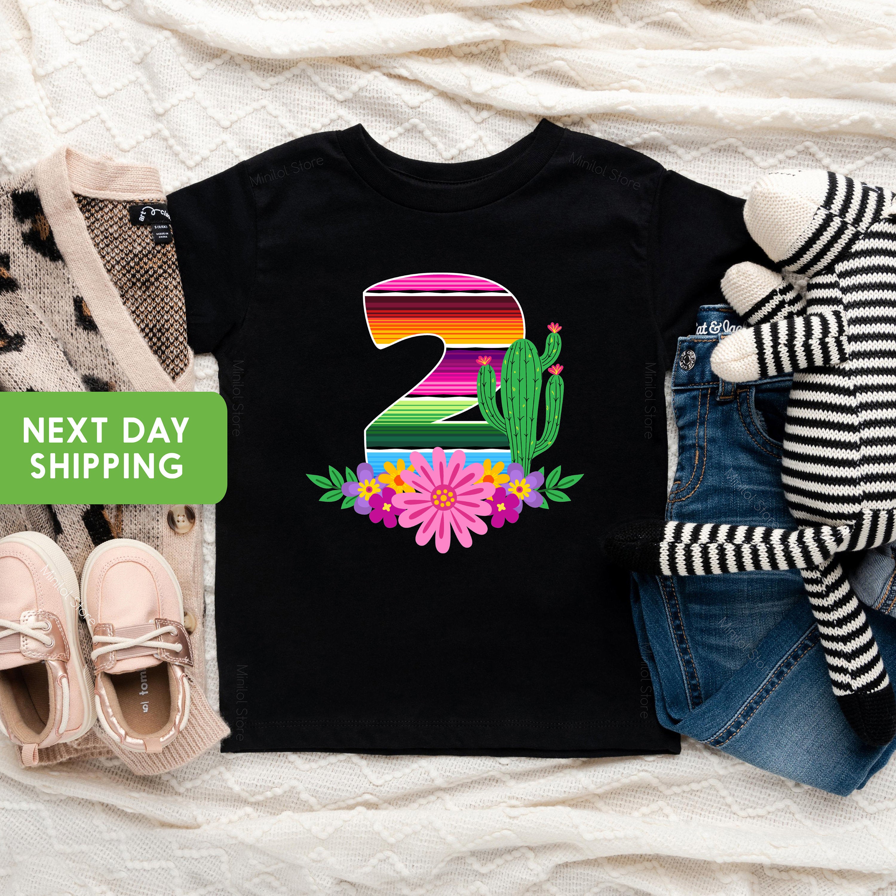 Fiesta 2nd Birthday Shirt, Fiesta Second Birthday Shirt, Girl's Fiesta Two Birthday Shirt, Serape Theme Outfit, Mexican 2nd Birthday Shirt