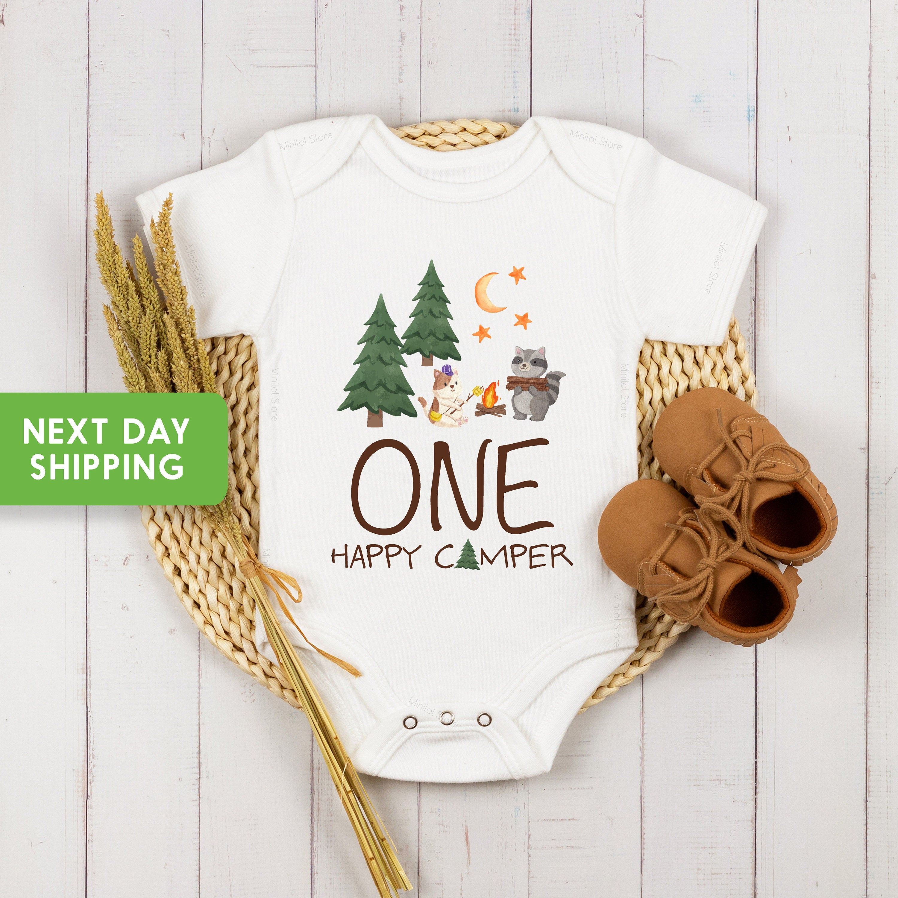 One Happy Camper Birthday OnesieĀ®, Camping Birthday Bodysuit, One Happy Camper 1st Birthday Outfit Adventure OnesieĀ®