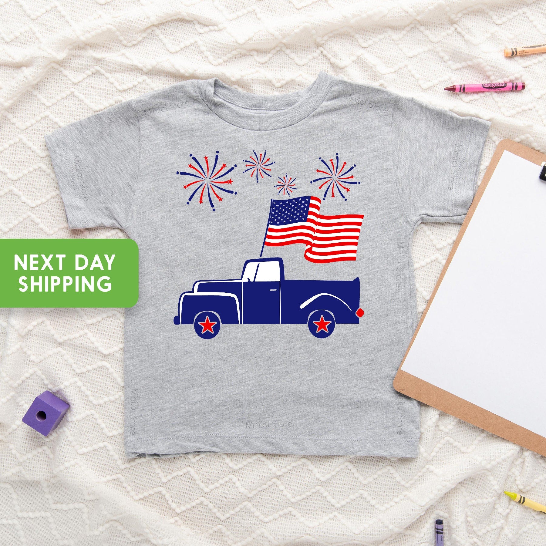Boy Fourth Of July Shirt, Fourth Of July Outfit, Summer 4th Of July Shirt, Boy Blue Truck Unisex Shirt