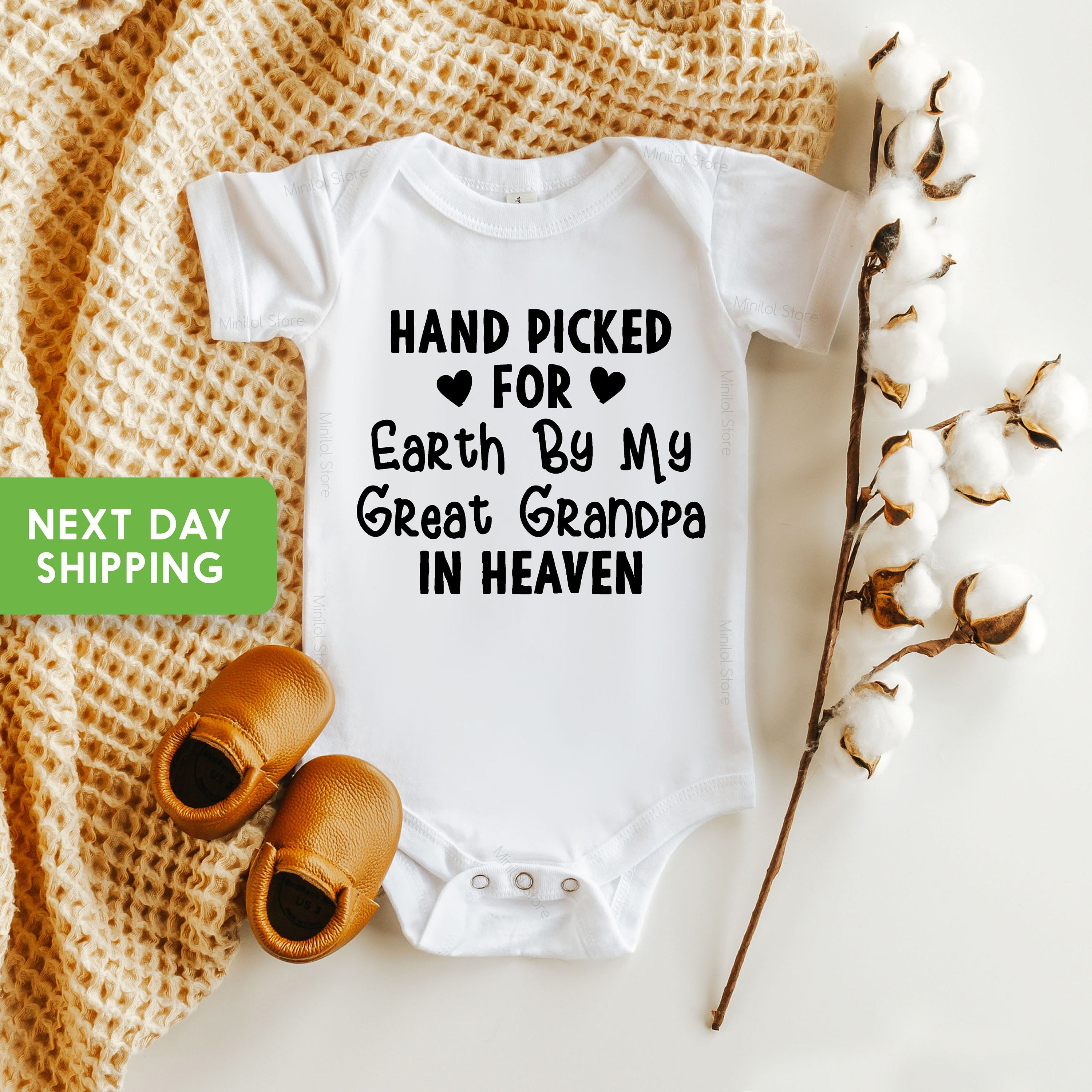 Hand Picked For Earth By My Great Grandpa In Heaven Onesie®, Pregnancy Announcement, Baby Boy, Surprise, Memorial Onesie®