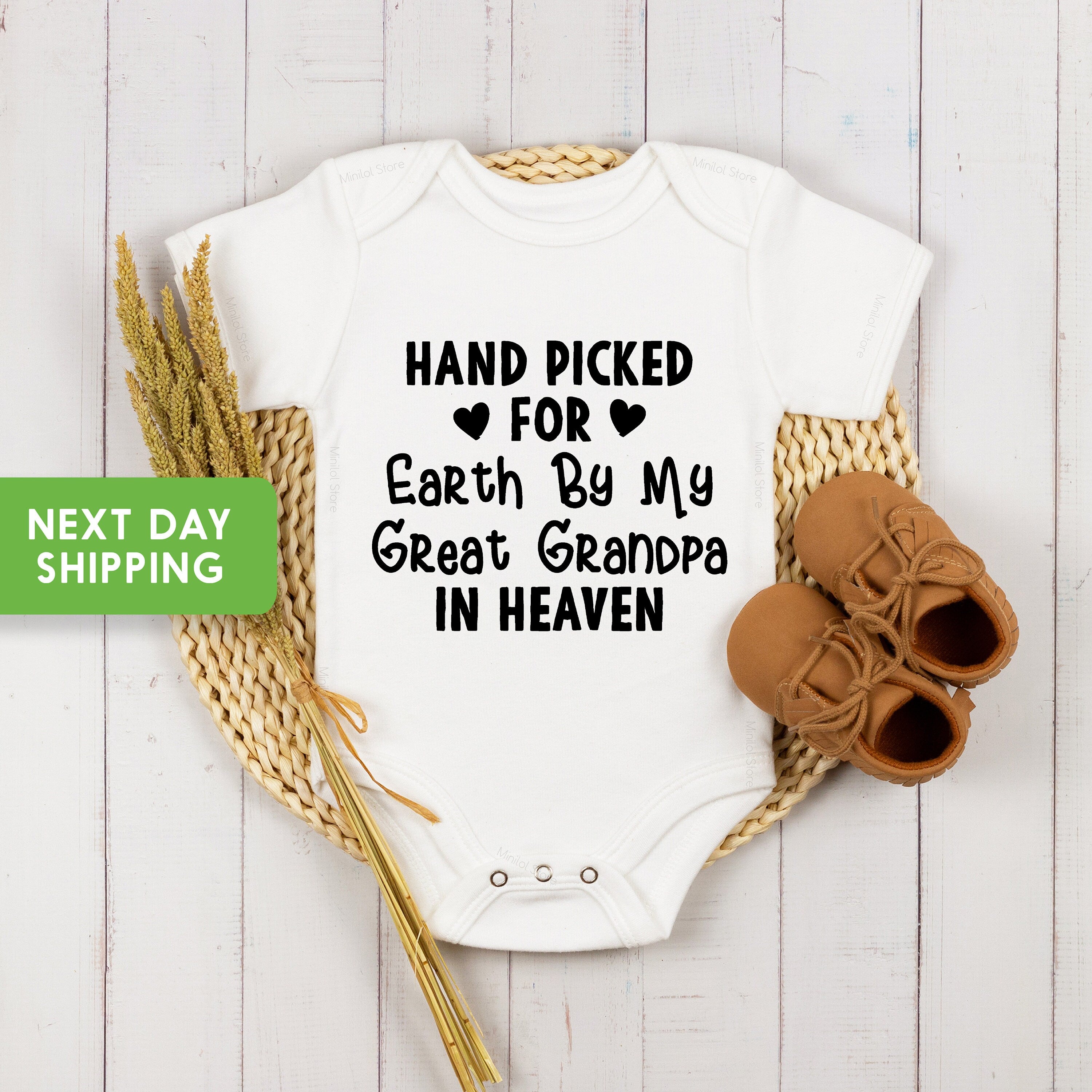 Hand Picked For Earth By My Great Grandpa In Heaven Onesie®, Pregnancy Announcement, Baby Boy, Surprise, Memorial Onesie®