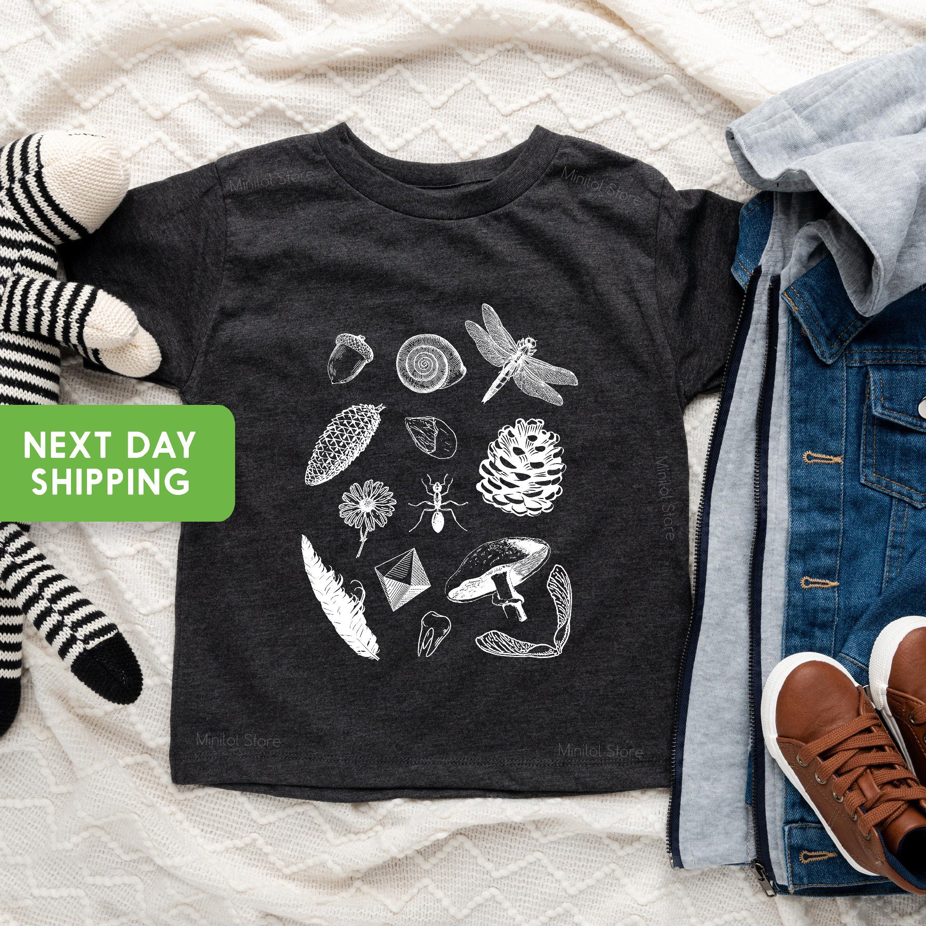 Nature Toddler Shirt, Cute Hiking Shirt, Mushroom Toddler Shirt, Acorns Shirt, Pinecone Shirt, Nature Toddler Gift