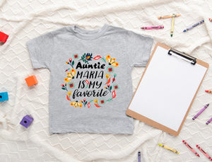 Personalized Auntie Is My Favorite flower design on Baby Short 6-9 Month Onesie