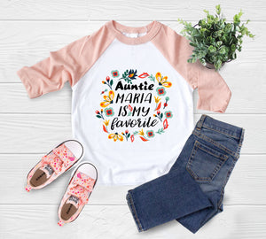 Personalized Auntie Is My Favorite flower design on Baby Short 0-3 Month Onesie