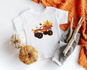 Close-up of the Personalized Turkey Monster Truck Thanksgiving apparel design