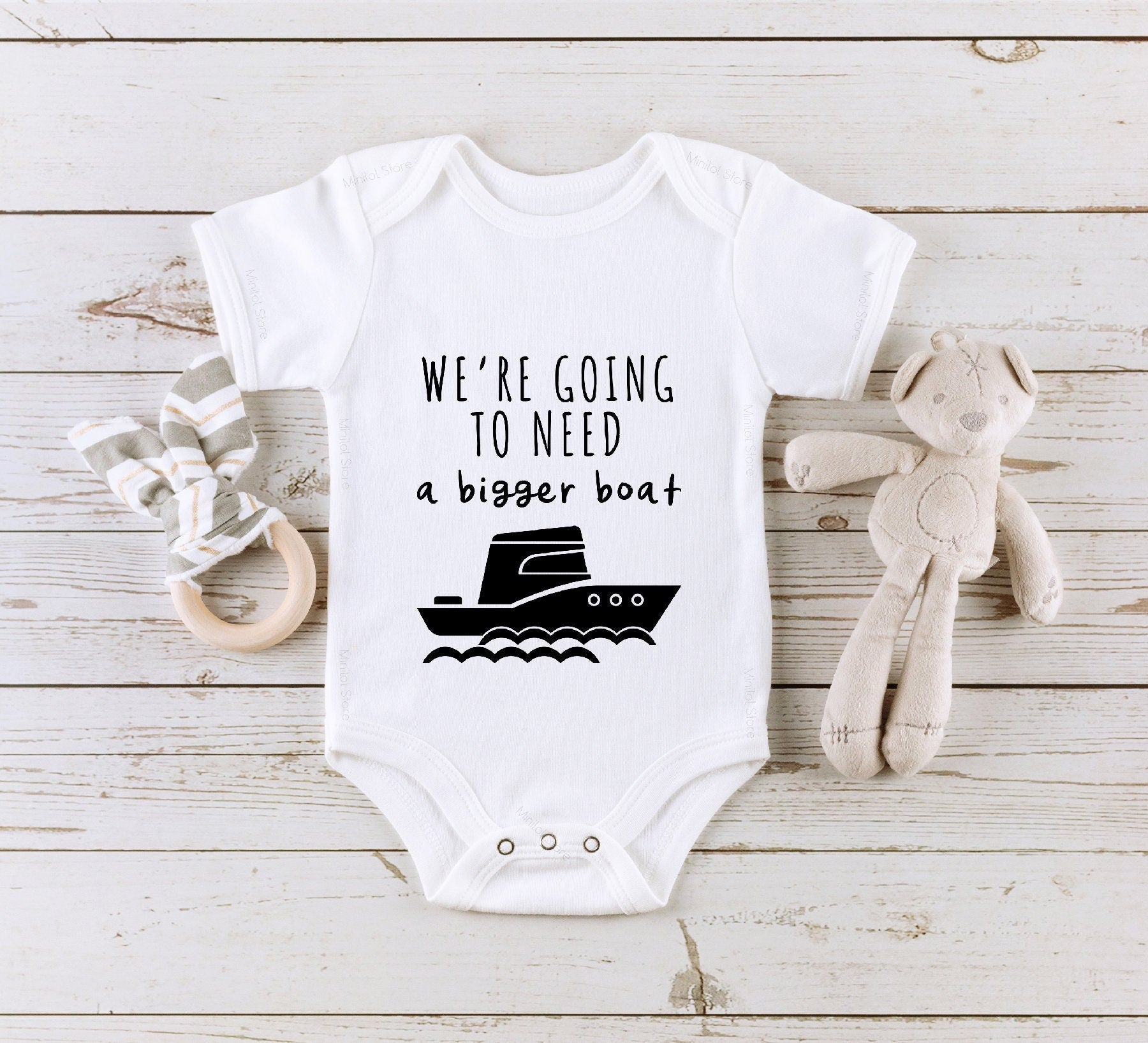 Baby Announcement OnesieĀ®, We're Going to Need a Bigger Boat OnesieĀ®, Nautical Baby Announcement, Boating Themed Bodysuit