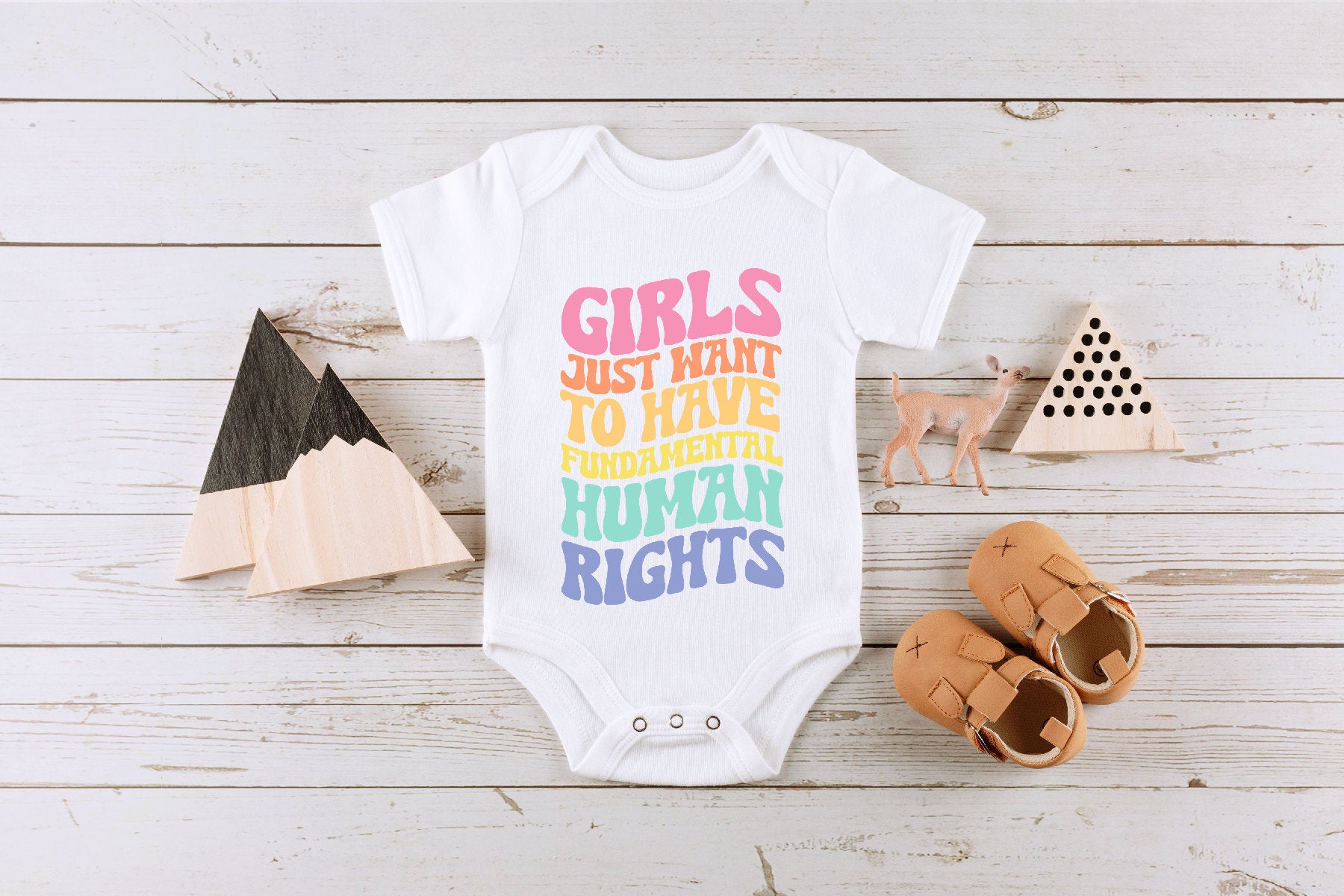 Women's Rights Baby Onesie®, Retro Empowerment Baby Bodysuit, Girls Just Want To Have Fundamental Human Rights Natural Baby Onesie®