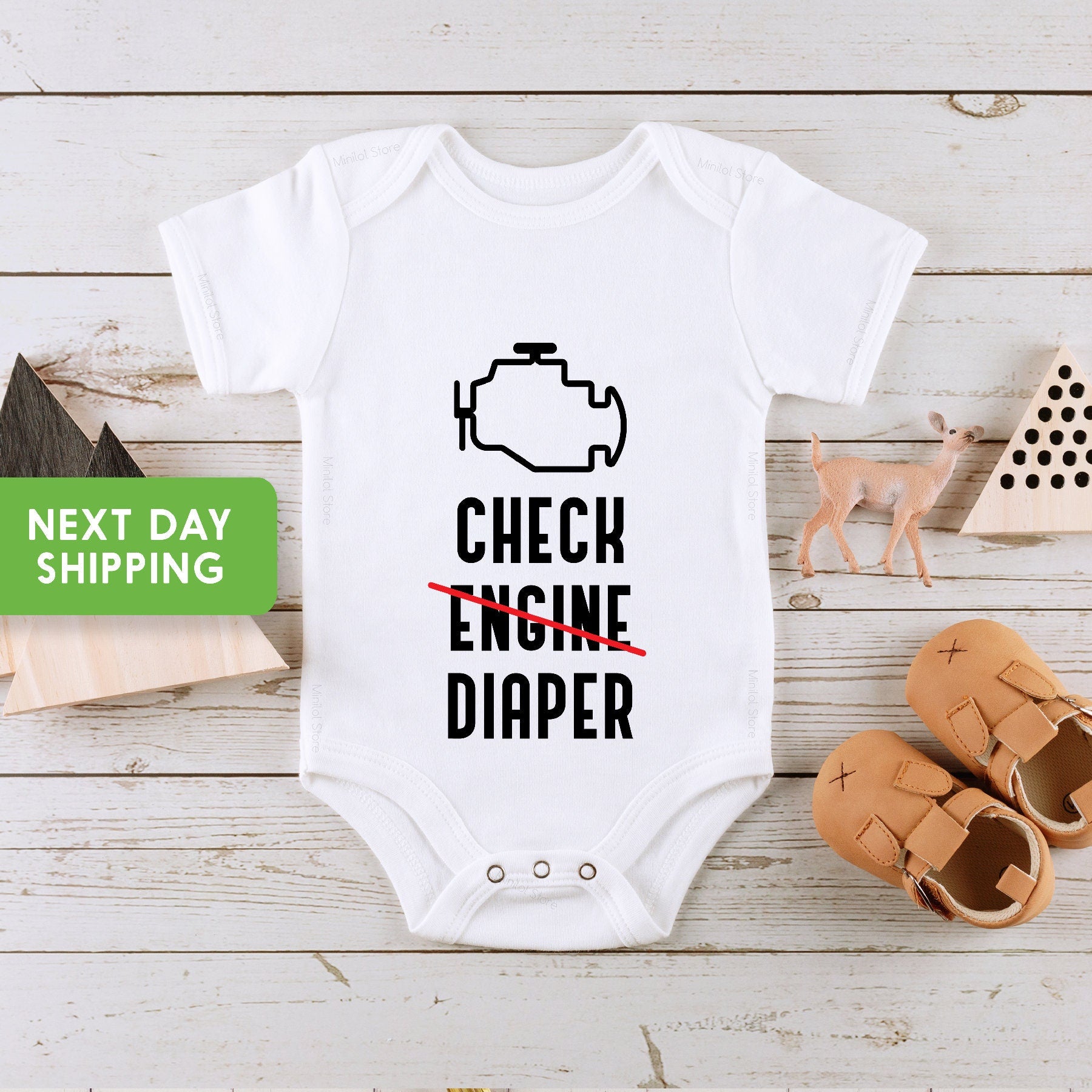Funny Baby OnesieĀ®, Check Engine Baby OnesieĀ®, Funny Poopy Diaper Baby OnesieĀ®, Cute Mechanic Baby Bodysuit