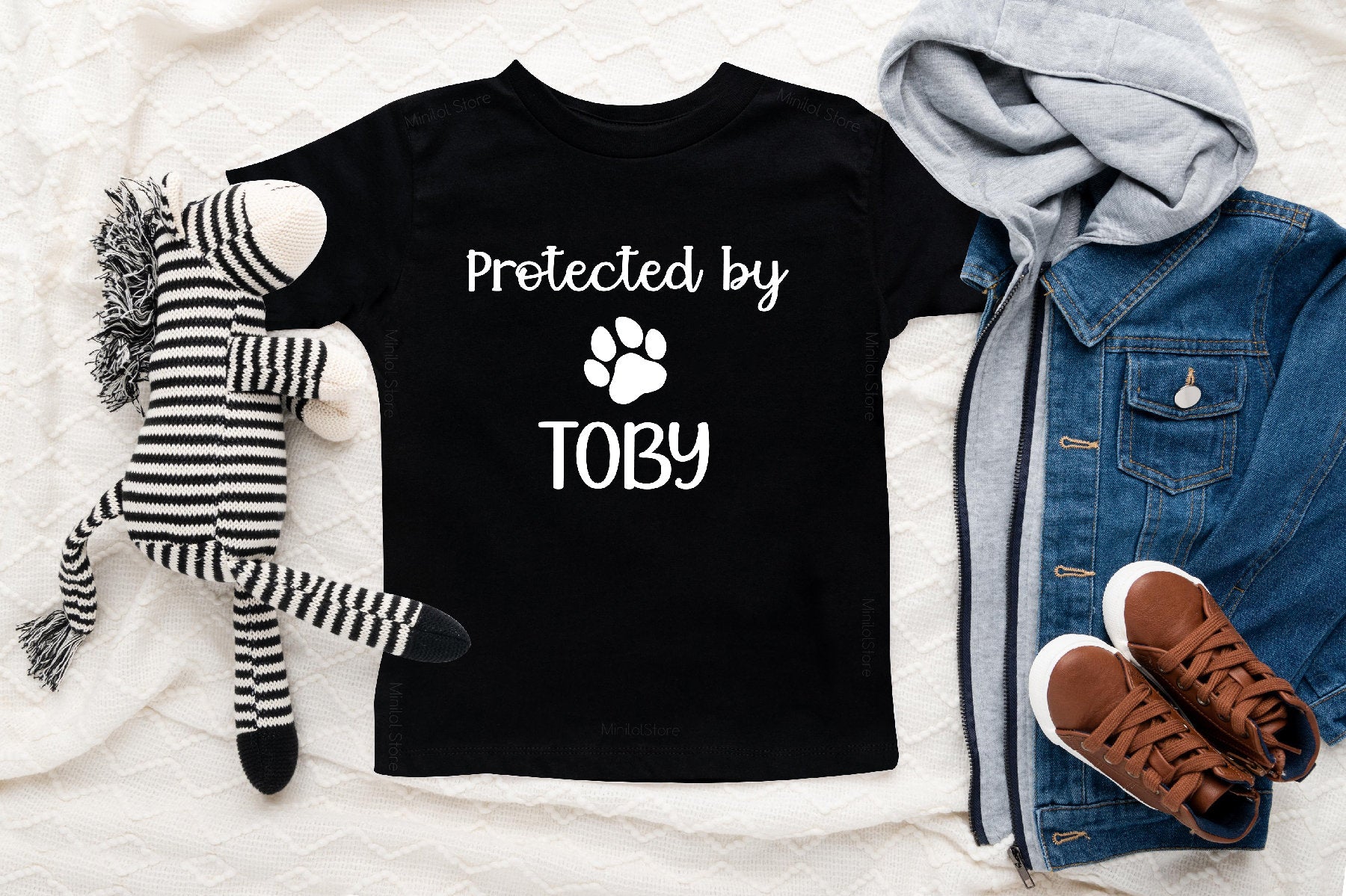 Personalized Gift For Kids, Protected by Dog Kids Shirt, Personalized Dog Name Kids Shirt, Cute Pet Baby Onesie®, Custom Dog Name